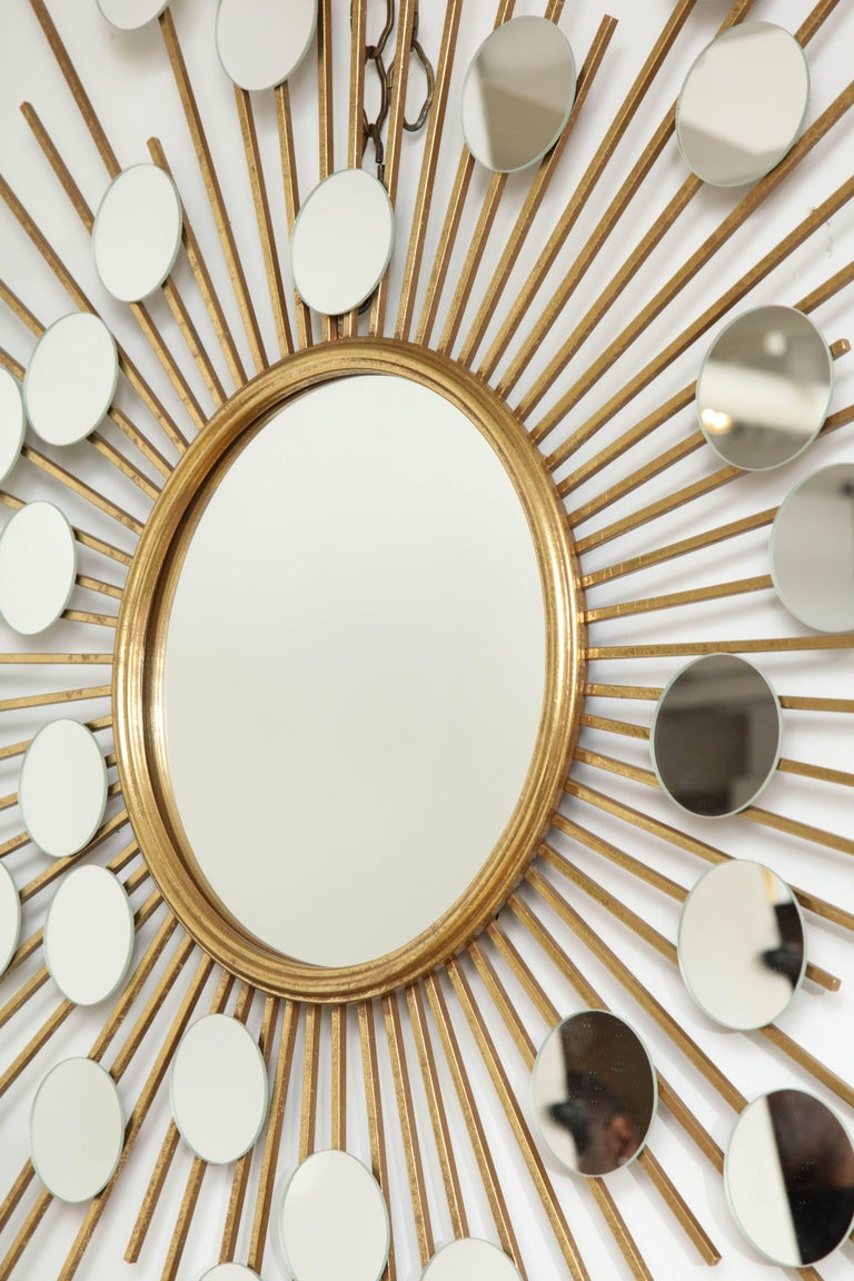 Unique Sunburst Mirror With Spokes Of Smaller Mirrors
