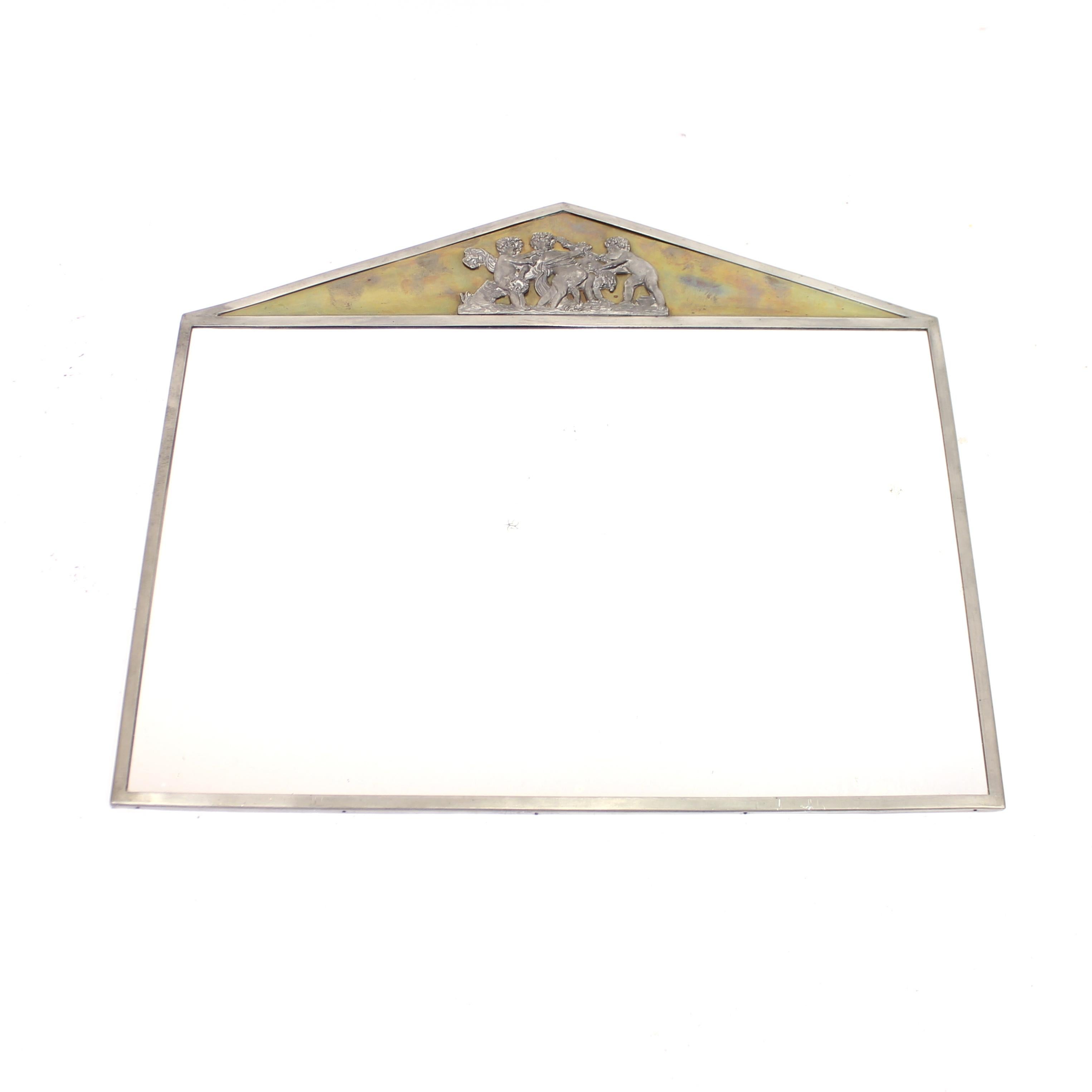Unique Swedish Grace Pewter and Brass Mirror by C.G. Råström, 1928 In Good Condition For Sale In Uppsala, SE