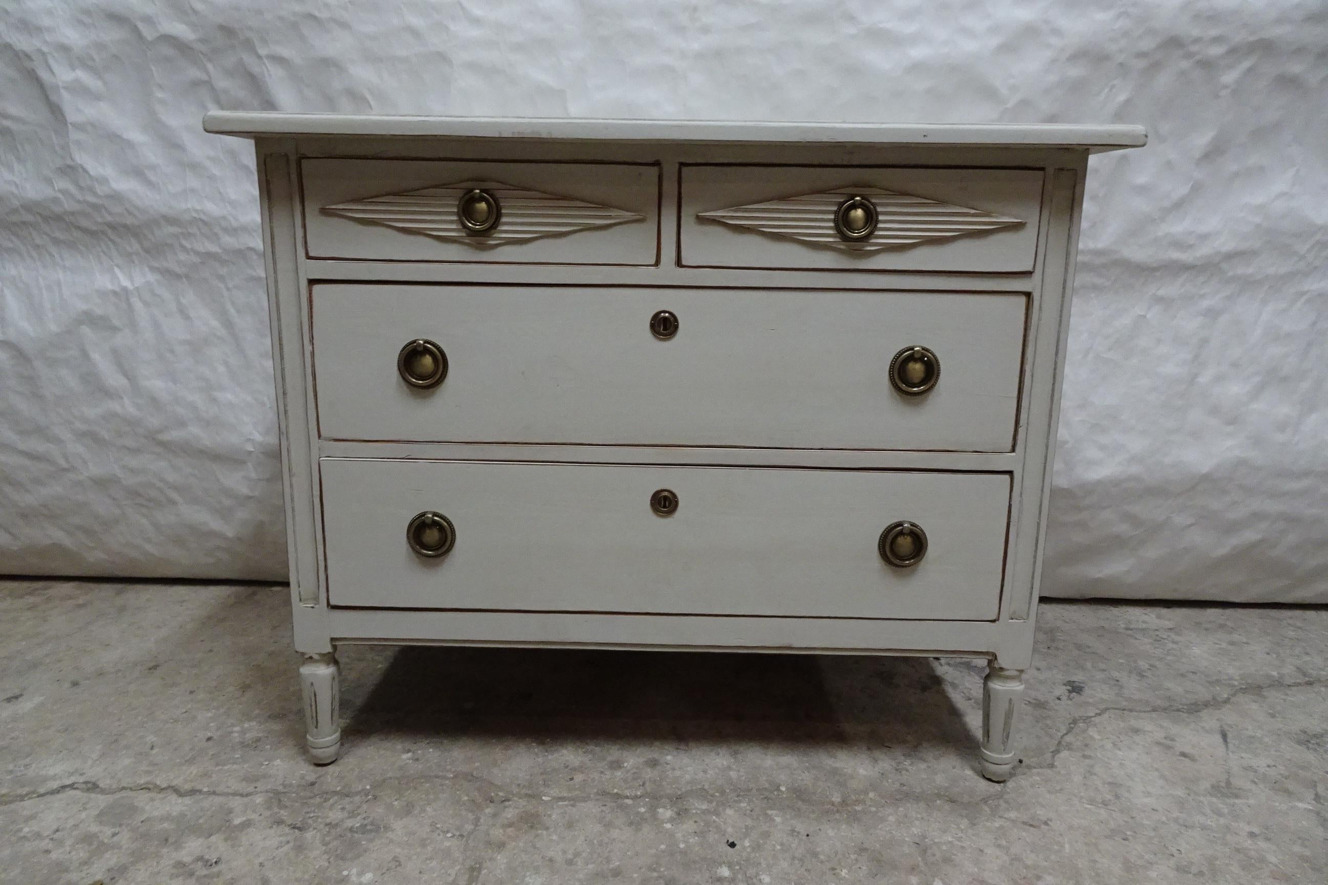 This is a Unique Swedish Gustavian 3 Drawer Chest Of Drawers . its been restored and repainted with Milk paints 