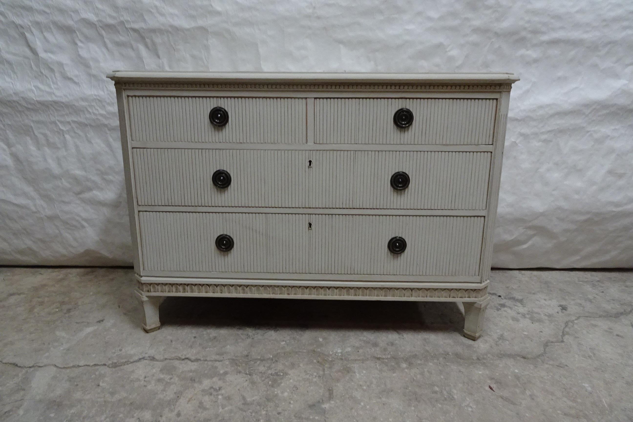 This is a very Unique Swedish Gustavian 3 Drawer Chest Of Drawers.  its been restored and repainted with Milk Paints 