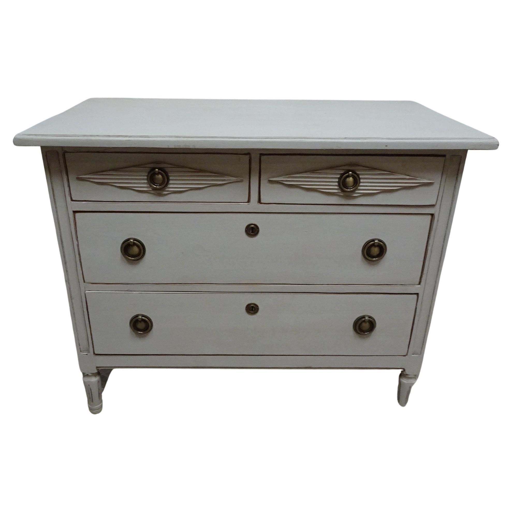 Unique Swedish Gustavian 3 Drawer Chest Of Drawers  For Sale