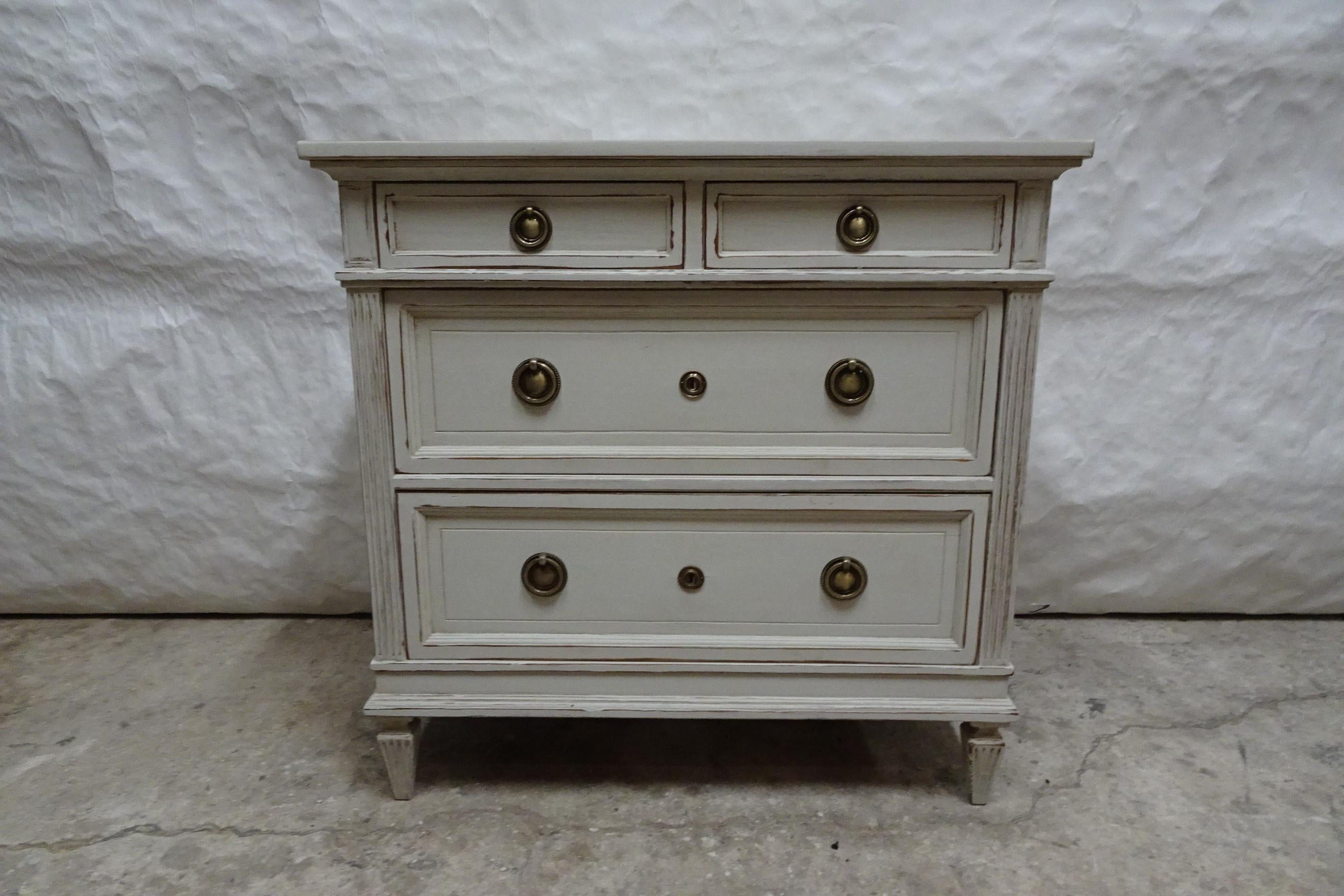 This is a Unique Swedish Gustavian Style 3 Drawer Chest Of Drawers. its been restored and repainted with Milk paints 