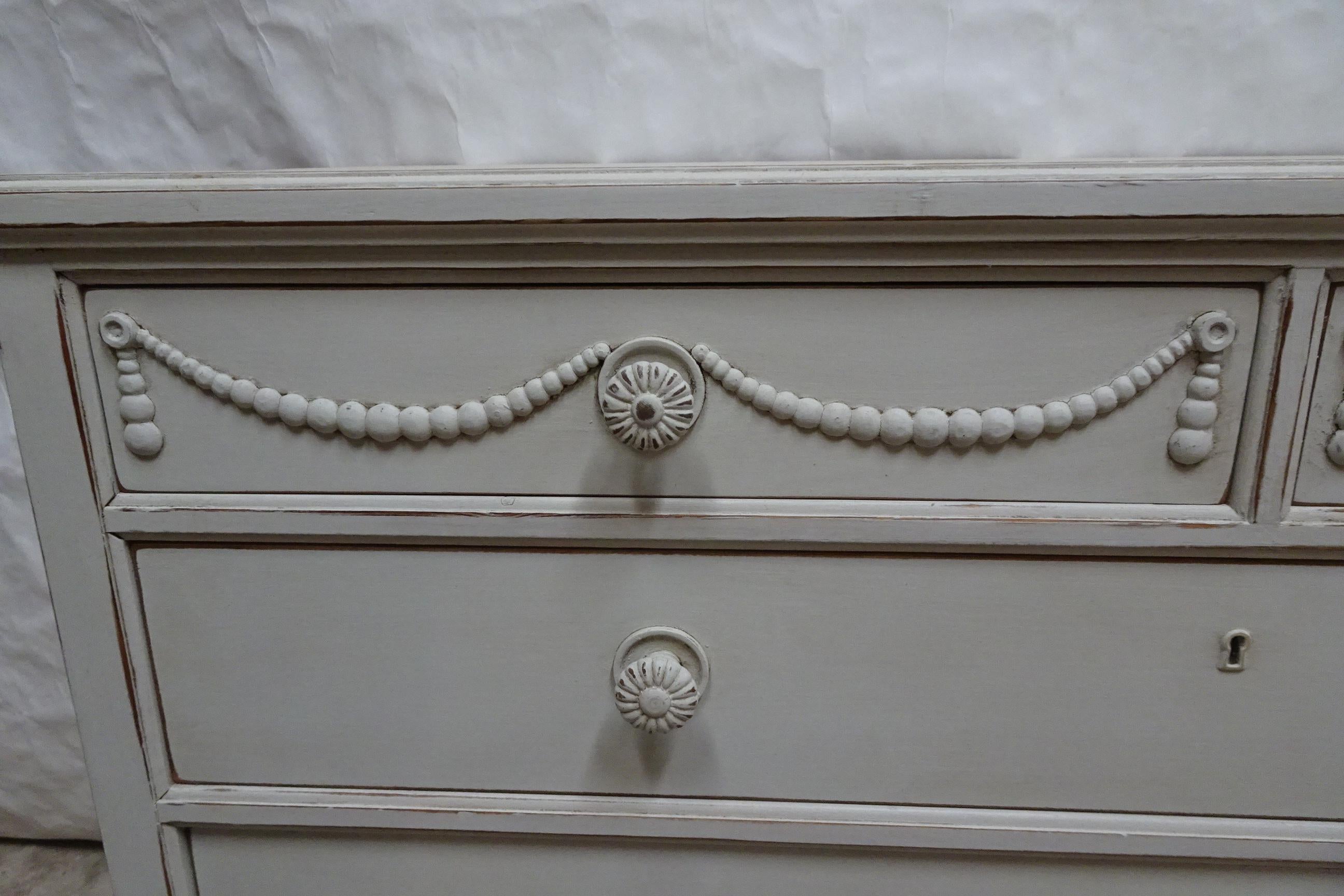 Pine Unique Swedish Gustavian Style 3 Drawer Chest Of Drawers