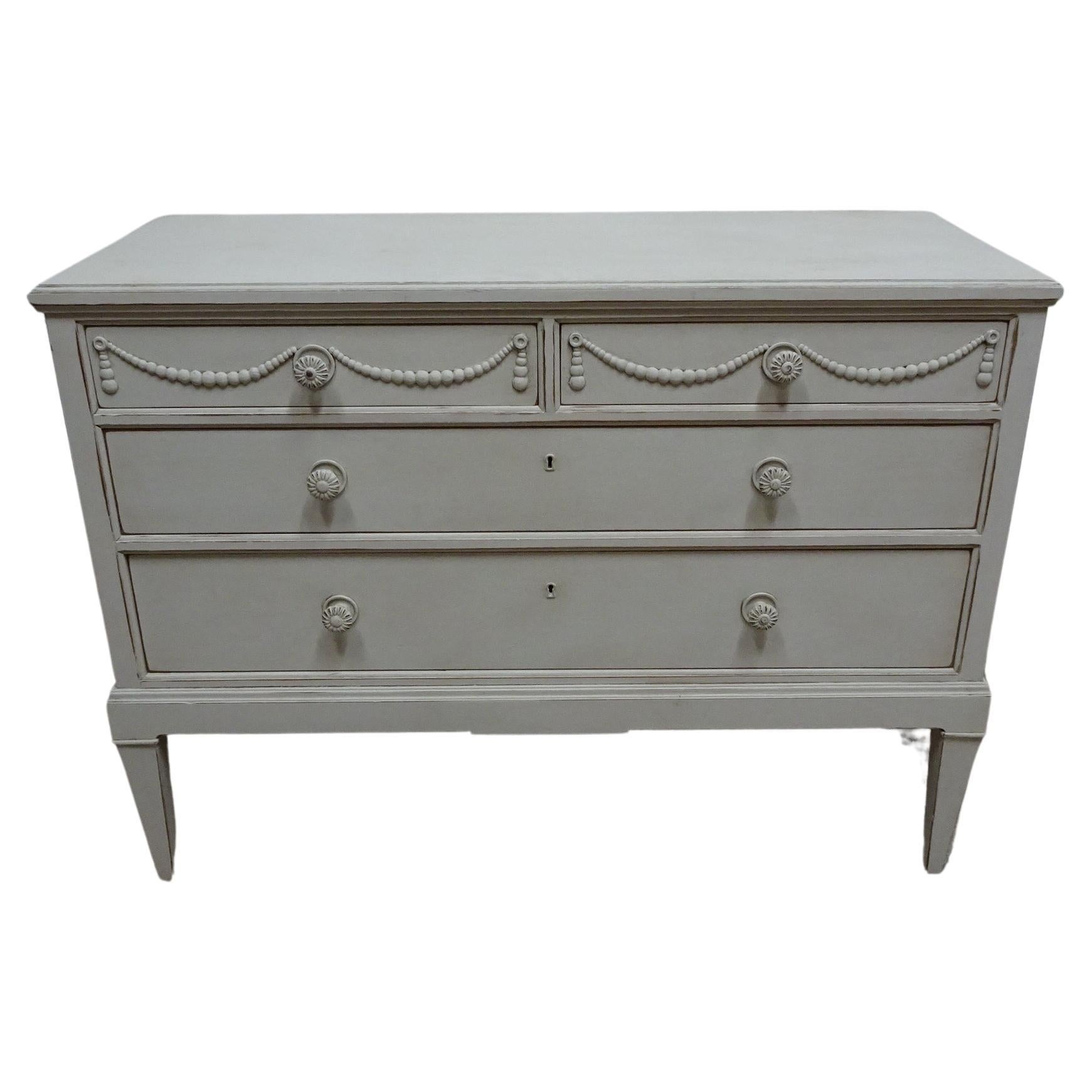 Unique Swedish Gustavian Style 3 Drawer Chest Of Drawers For Sale