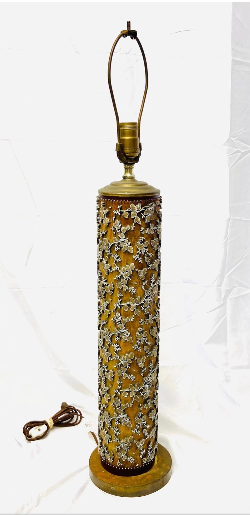 American Classical Unique Table Lamp Made from Wooden Wallpaper Roller For Sale