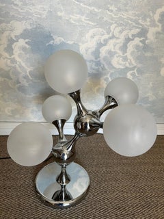 Unique Table Lamp with Chrome Frame and Opaque Glass Globes, 1970's