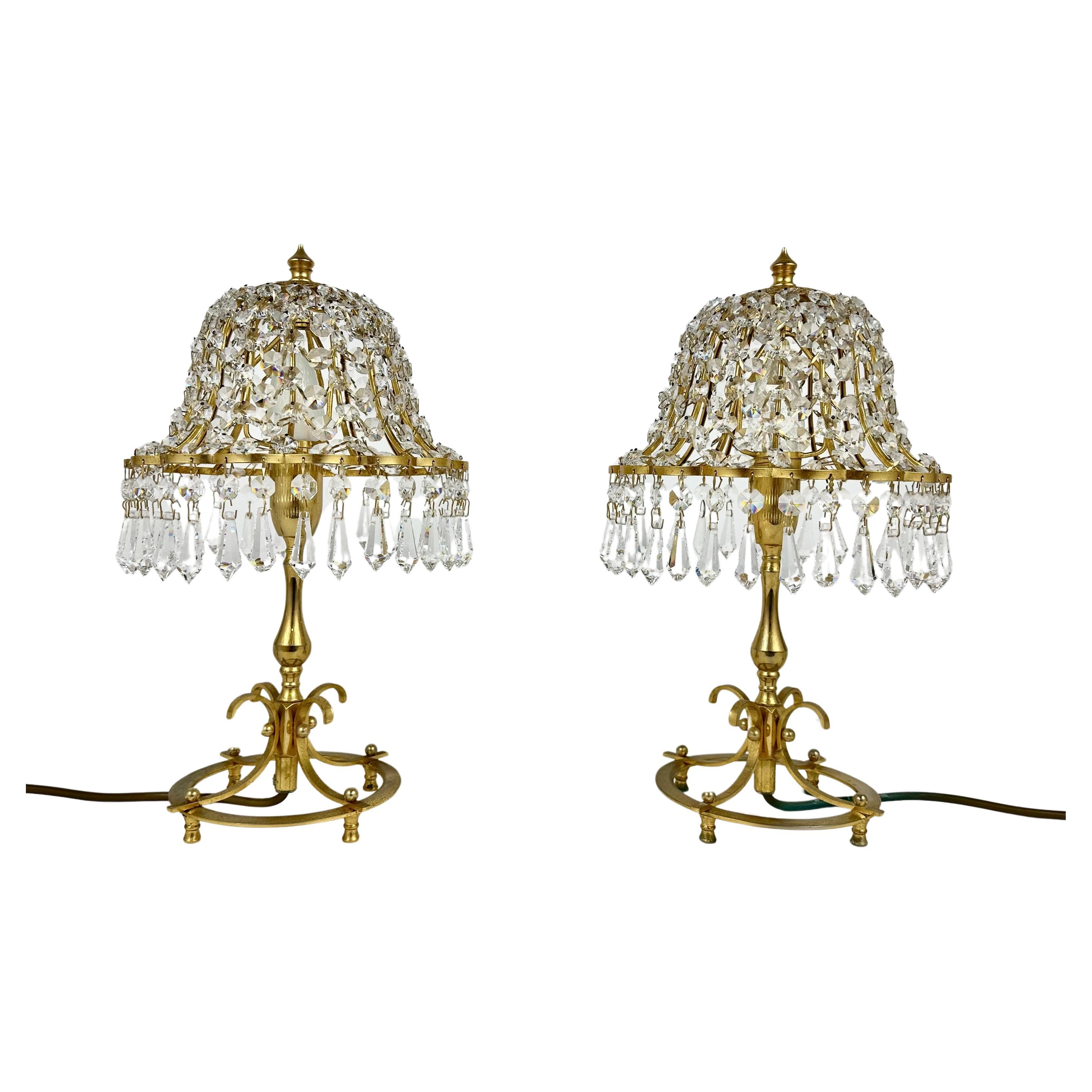 Unique Table Lamps With Lead Crystal Shades France, 1960s For Sale