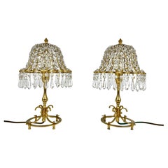 Vintage Unique Table Lamps With Lead Crystal Shades France, 1960s