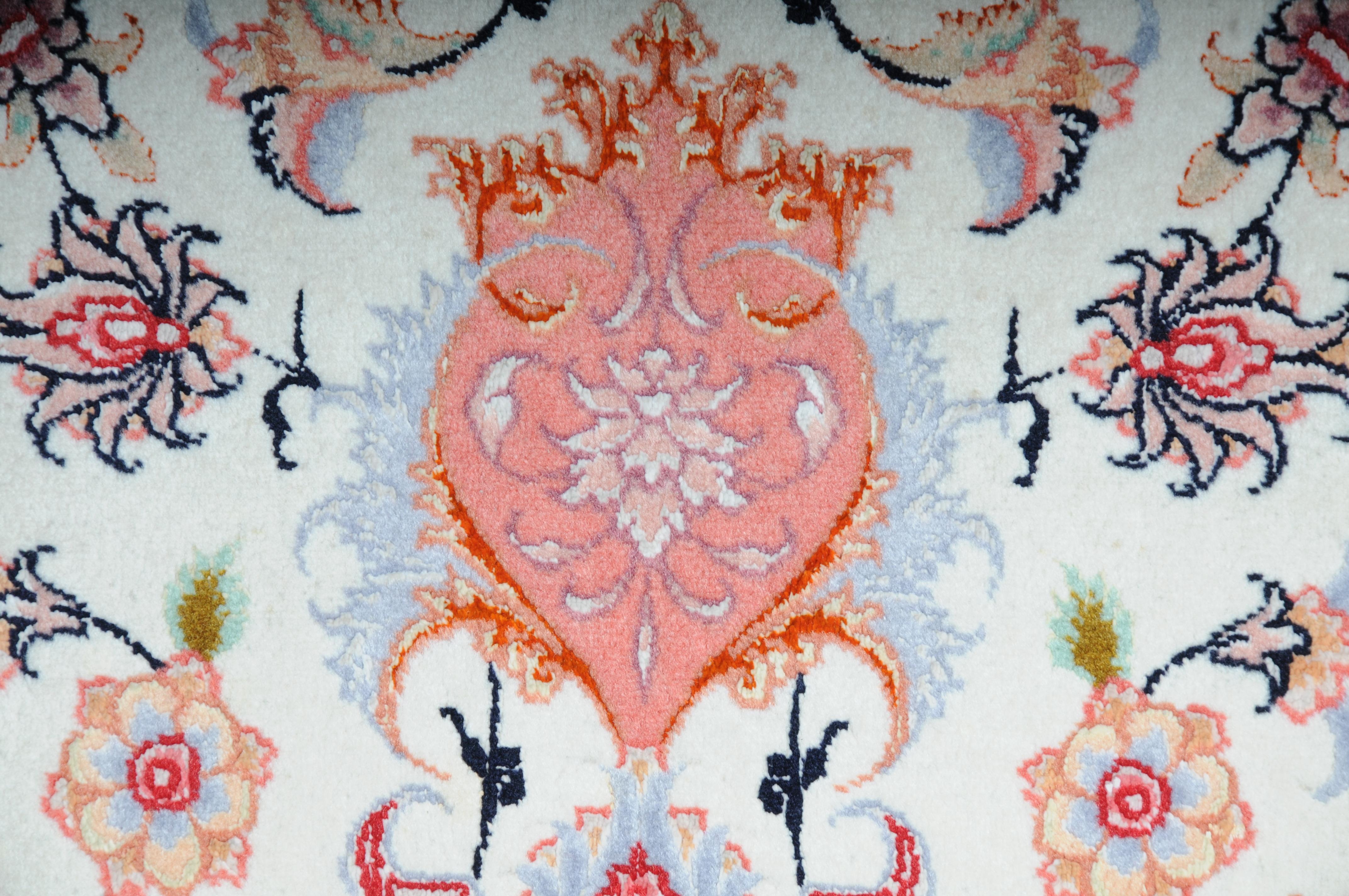 Unique Tabriz Wool and Silk Rug, Salmon-Colored, circa 1980s For Sale 4