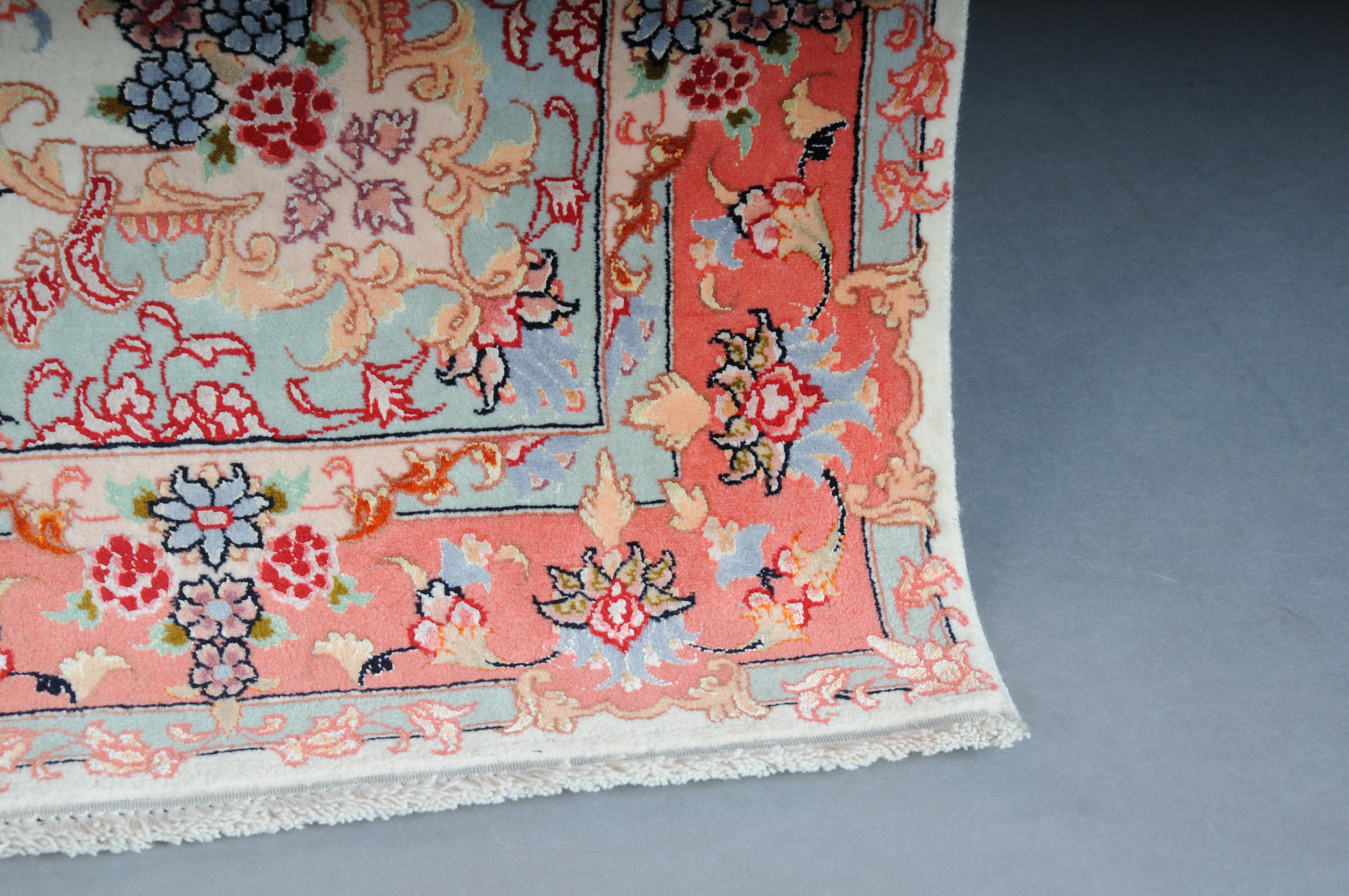 Unique Tabriz Wool and Silk Rug, Salmon-Colored, circa 1980s For Sale 6