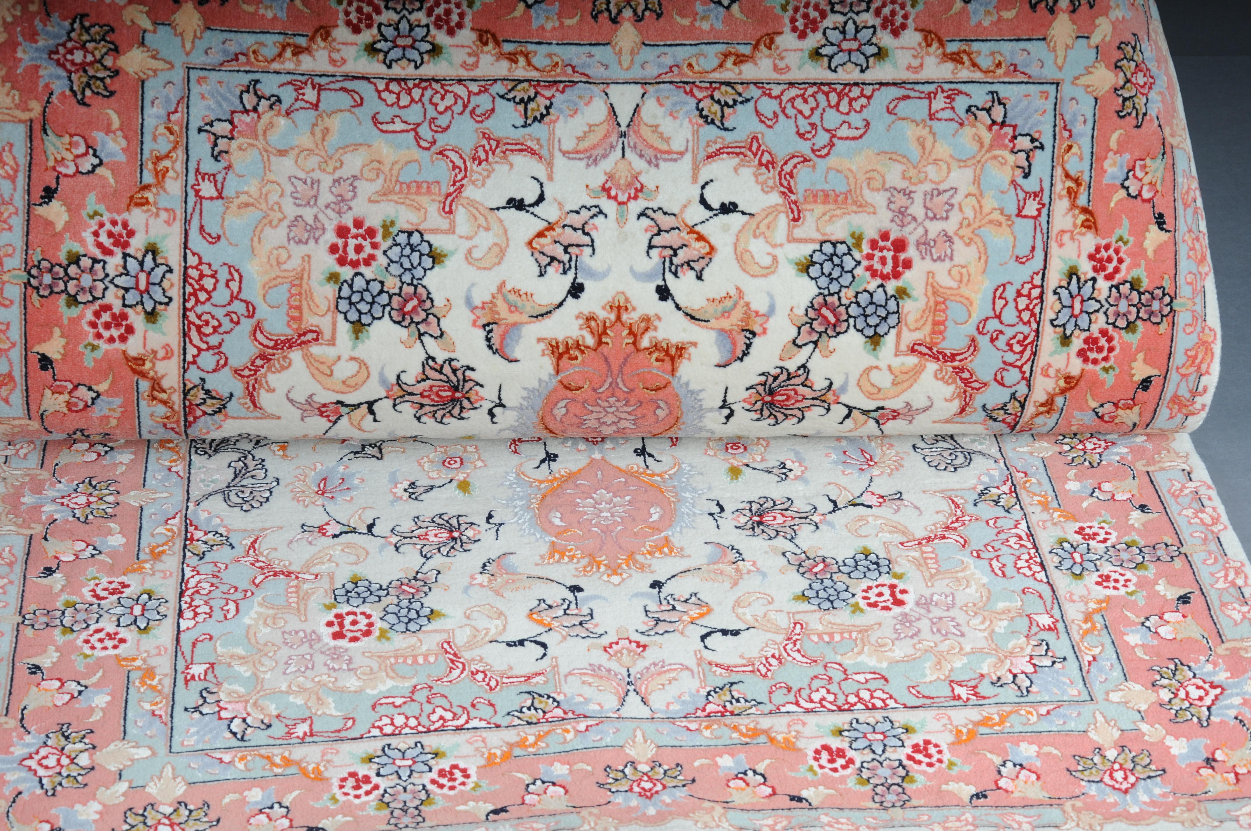 Unique Tabriz Wool and Silk Rug, Salmon-Colored, circa 1980s For Sale 7