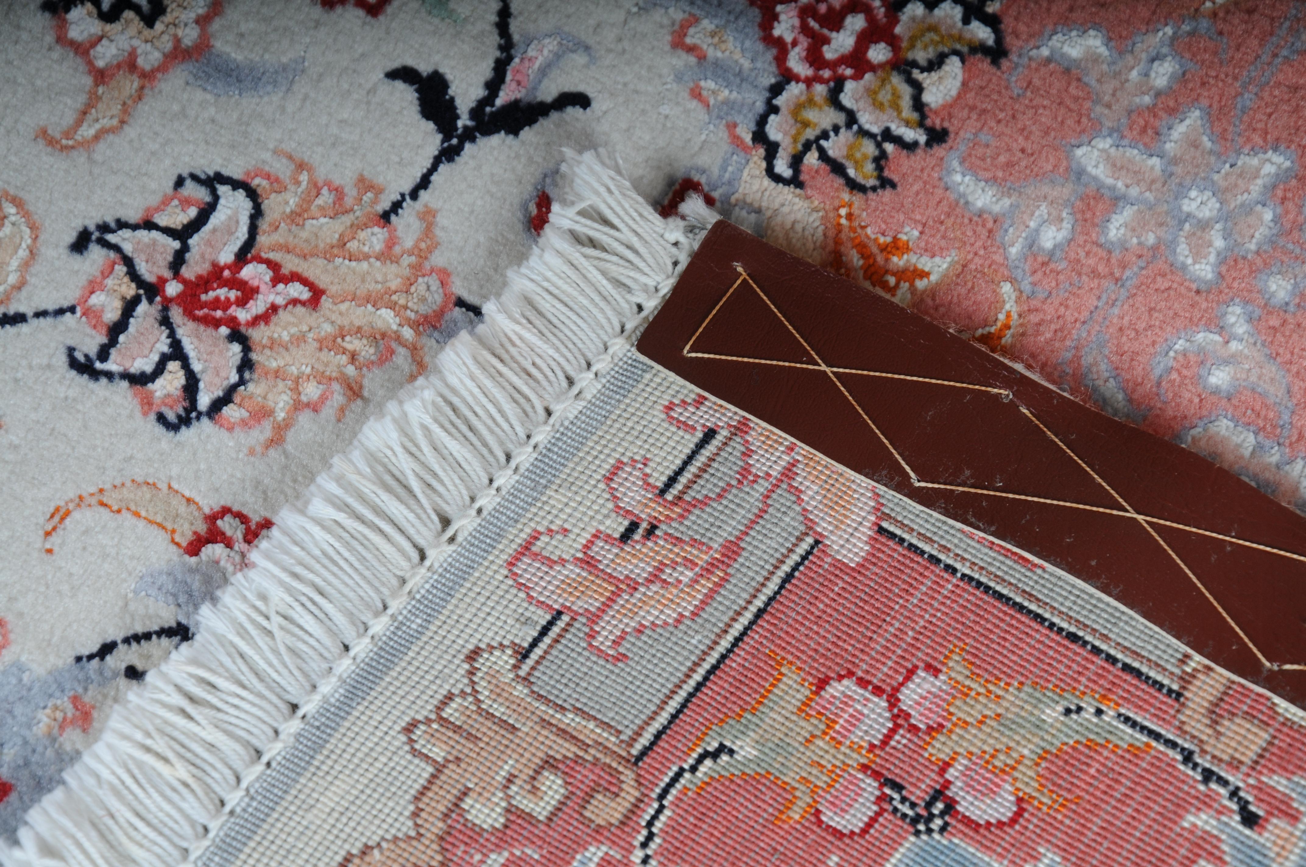 Unique Tabriz Wool and Silk Rug, Salmon-Colored, circa 1980s For Sale 8