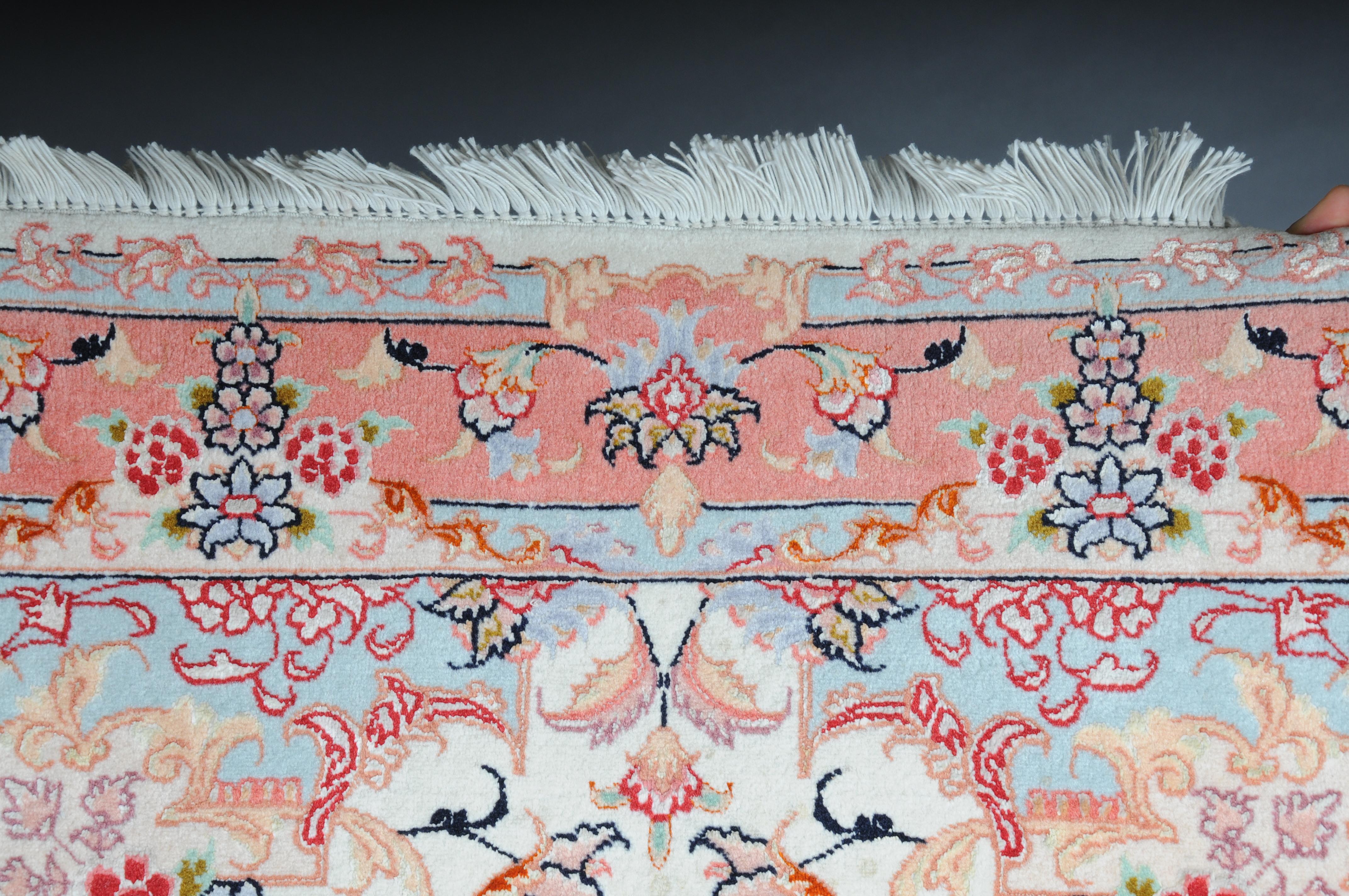 Persian Unique Tabriz Wool and Silk Rug, Salmon-Colored, circa 1980s For Sale