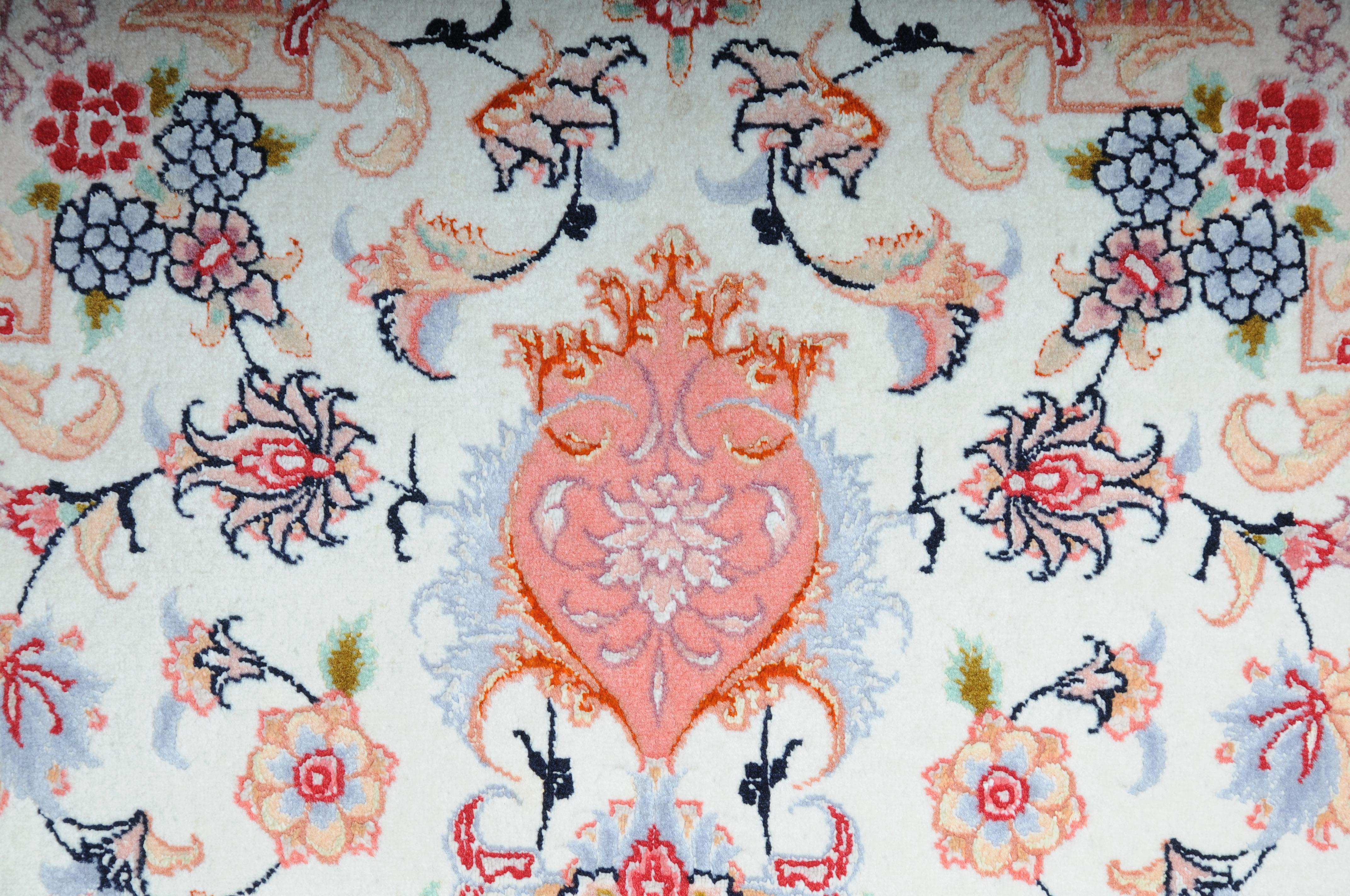 Late 20th Century Unique Tabriz Wool and Silk Rug, Salmon-Colored, circa 1980s For Sale