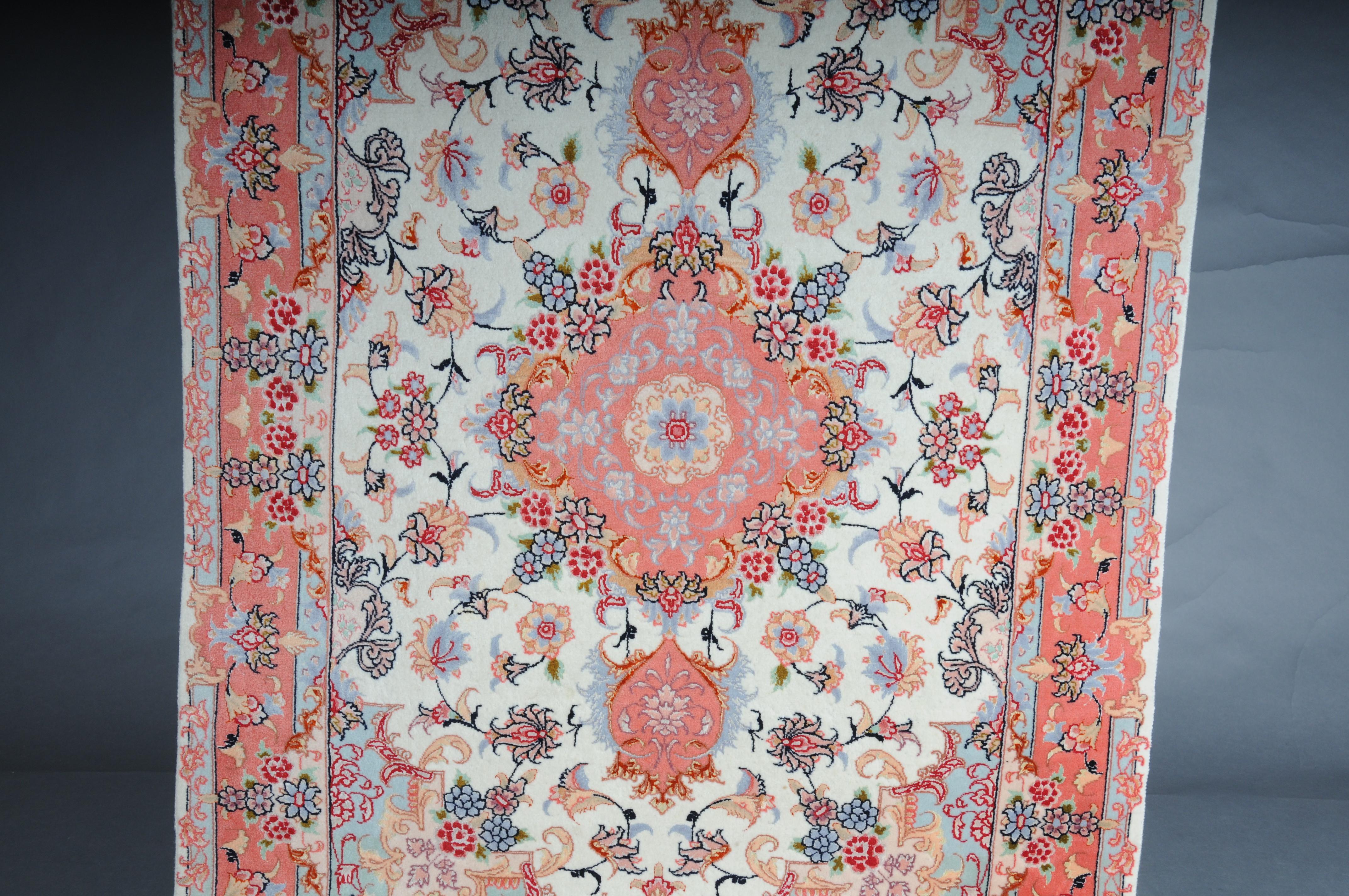 Unique Tabriz Wool and Silk Rug, Salmon-Colored, circa 1980s For Sale 1