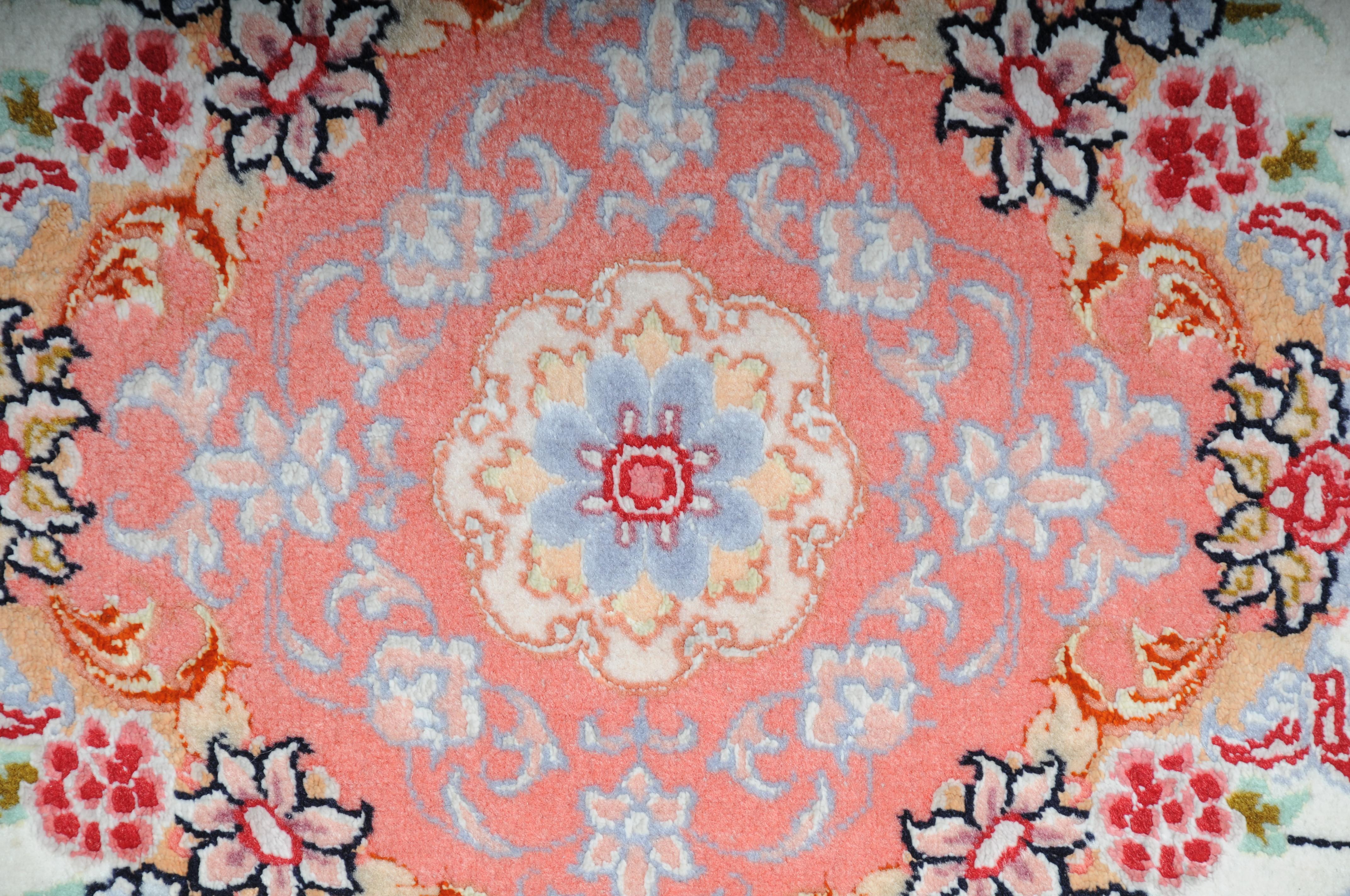 Unique Tabriz Wool and Silk Rug, Salmon-Colored, circa 1980s For Sale 3