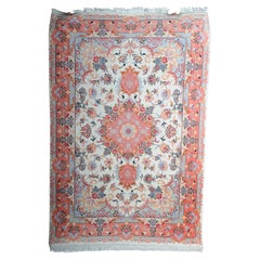 Unique Tabriz Wool and Silk Rug, Salmon-Colored, circa 1980s