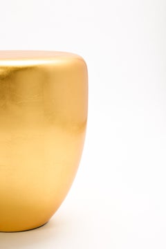 Unique Tall Satin Varnish Yellow Gold Leaf Side Table DOT By Reda Amalou Design