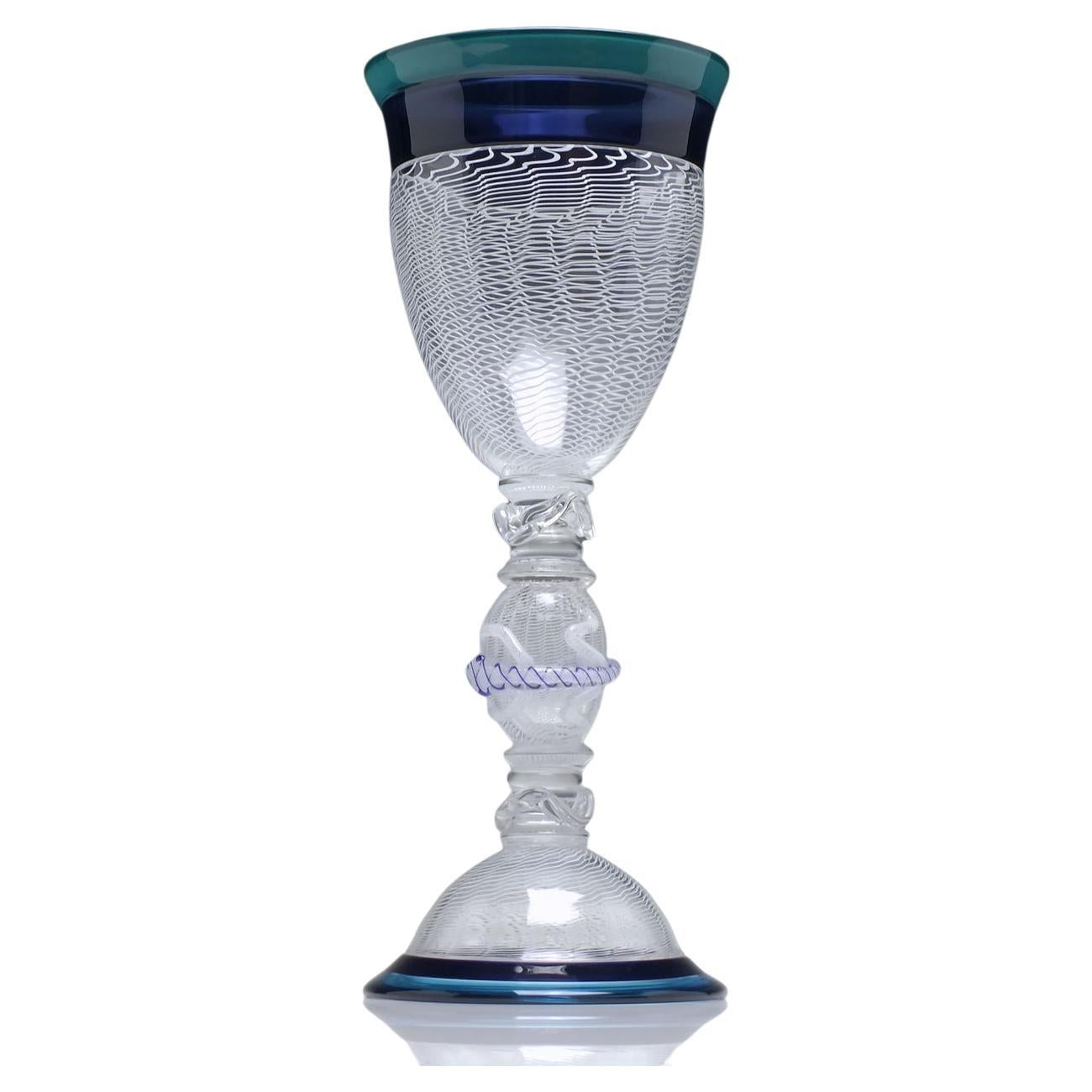 Unique Tall Scottish Mike Hunter "Vitro a Filli" Glass Goblet For Sale
