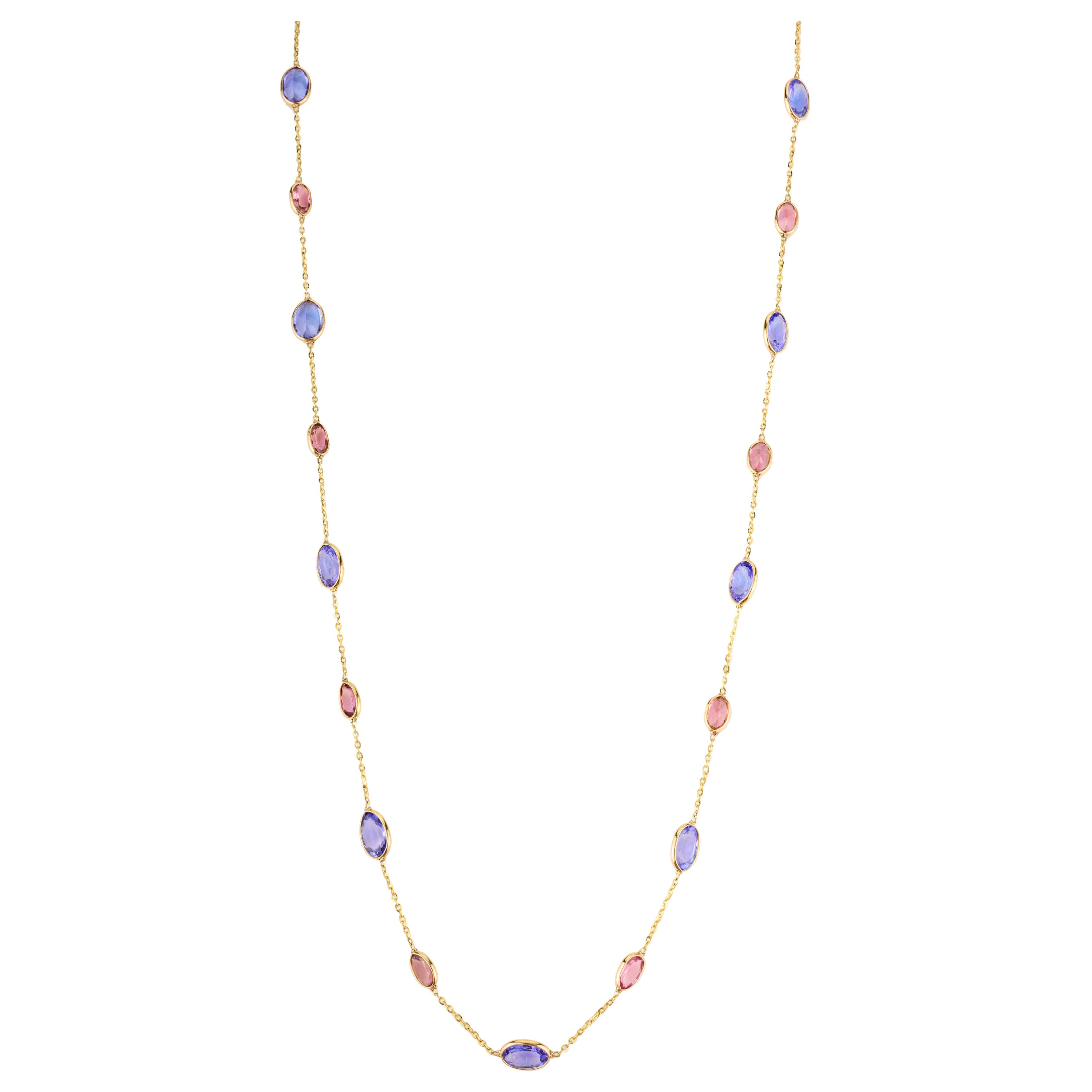 Exclusivo collar estación de tanzanita y turmalina elaborado en oro amarillo de 18k