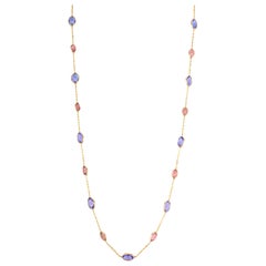 Unique Tanzanite and Tourmaline Station Necklace Crafted in 18k Yellow Gold