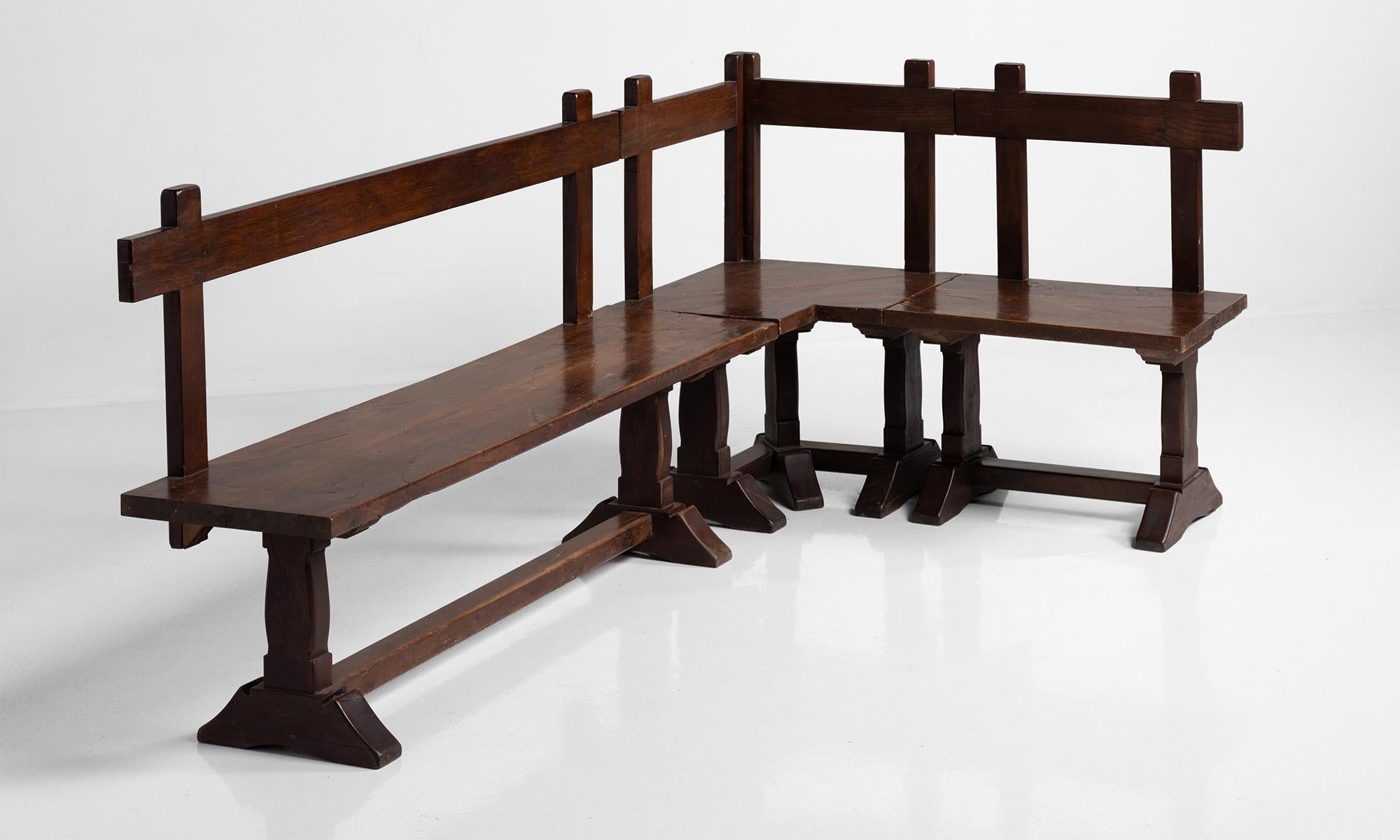 Constructed in oak, tavern table with 3 part custom corner bench.


Measures: Table: 59” W x 25.75” D x 30” H / Bench: 78.5