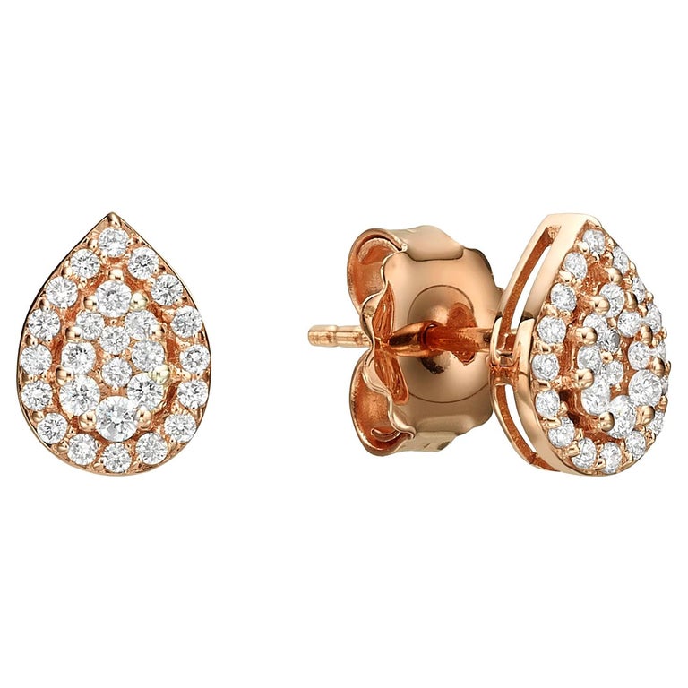 Unique Teardrop Stud Diamond Earrings 0.34 Carat 18K Gold Solid Gold