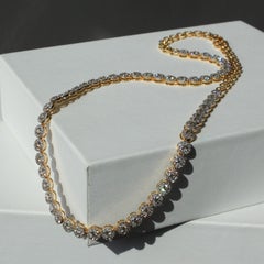 Unique Tennis Cluster Diamond Necklace in 14K Gold