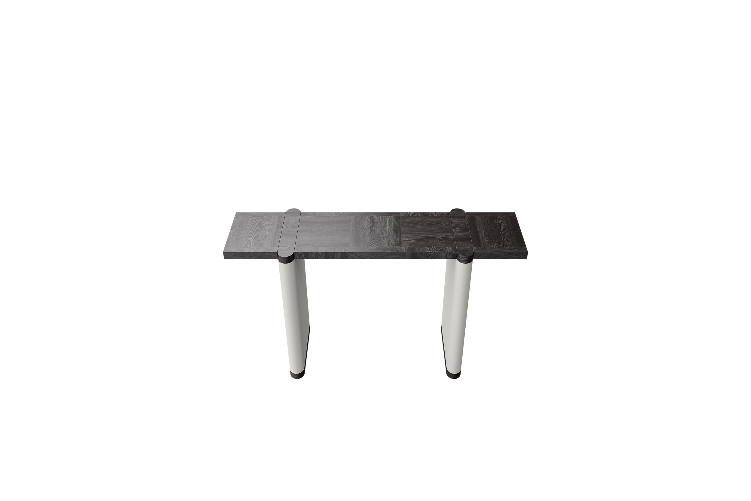 XXI secolo e contemporaneo Console da scrivania con piano in Oak nero e base in finitura bianca di Ultramobili in vendita