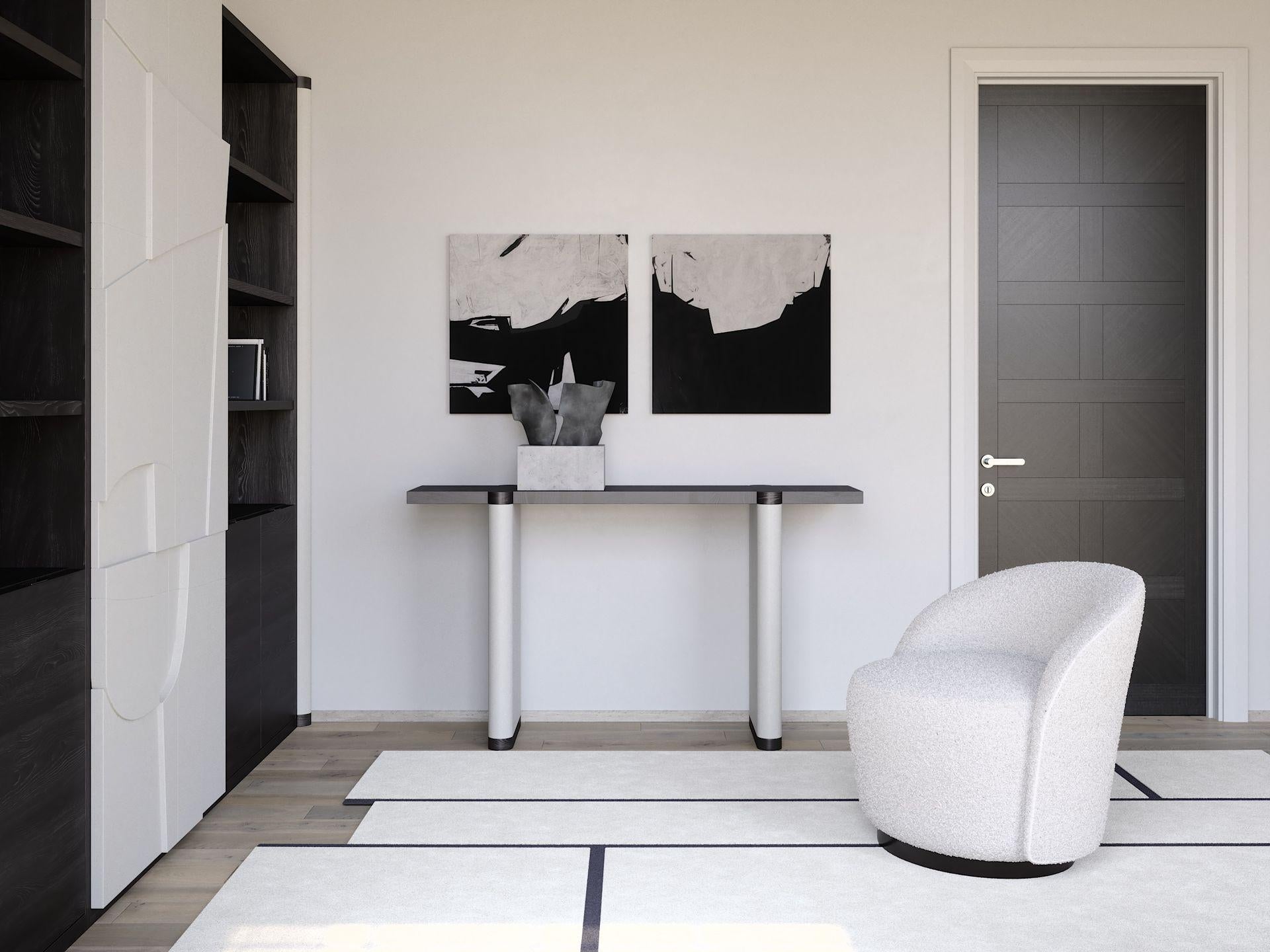 Quercia Console da scrivania con piano in Oak nero e base in finitura bianca di Ultramobili in vendita
