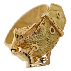Unique Textured Mesh Link Yellow Gold Buckle Bracelet