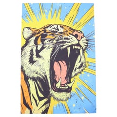 Used Unique Tiger Artwork XL Giclée Lea Ottavi Signed Pop Art 120cm