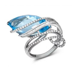 Unique Topaz Blue Diamond White Gold Ring for Her