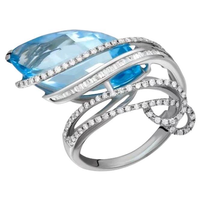 Bague unique en or blanc avec topaze bleue et diamants pour elle en vente