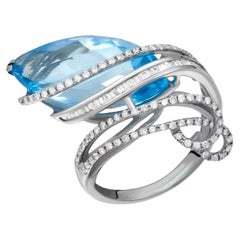 Unique Topaz Blue Diamond White Gold Ring for Her