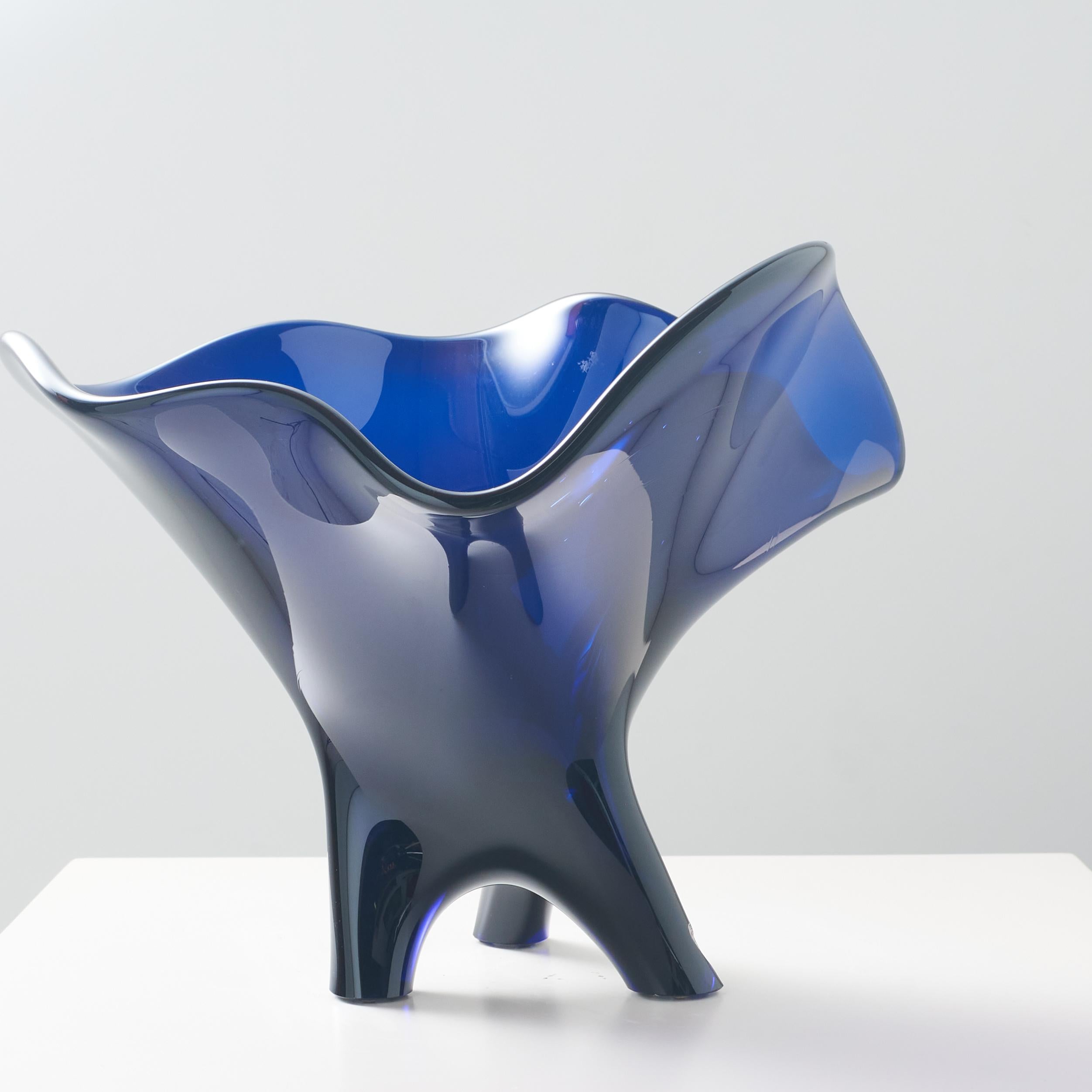 Danish Unique Tornado blue glass bowl by Allan Scharff For Sale
