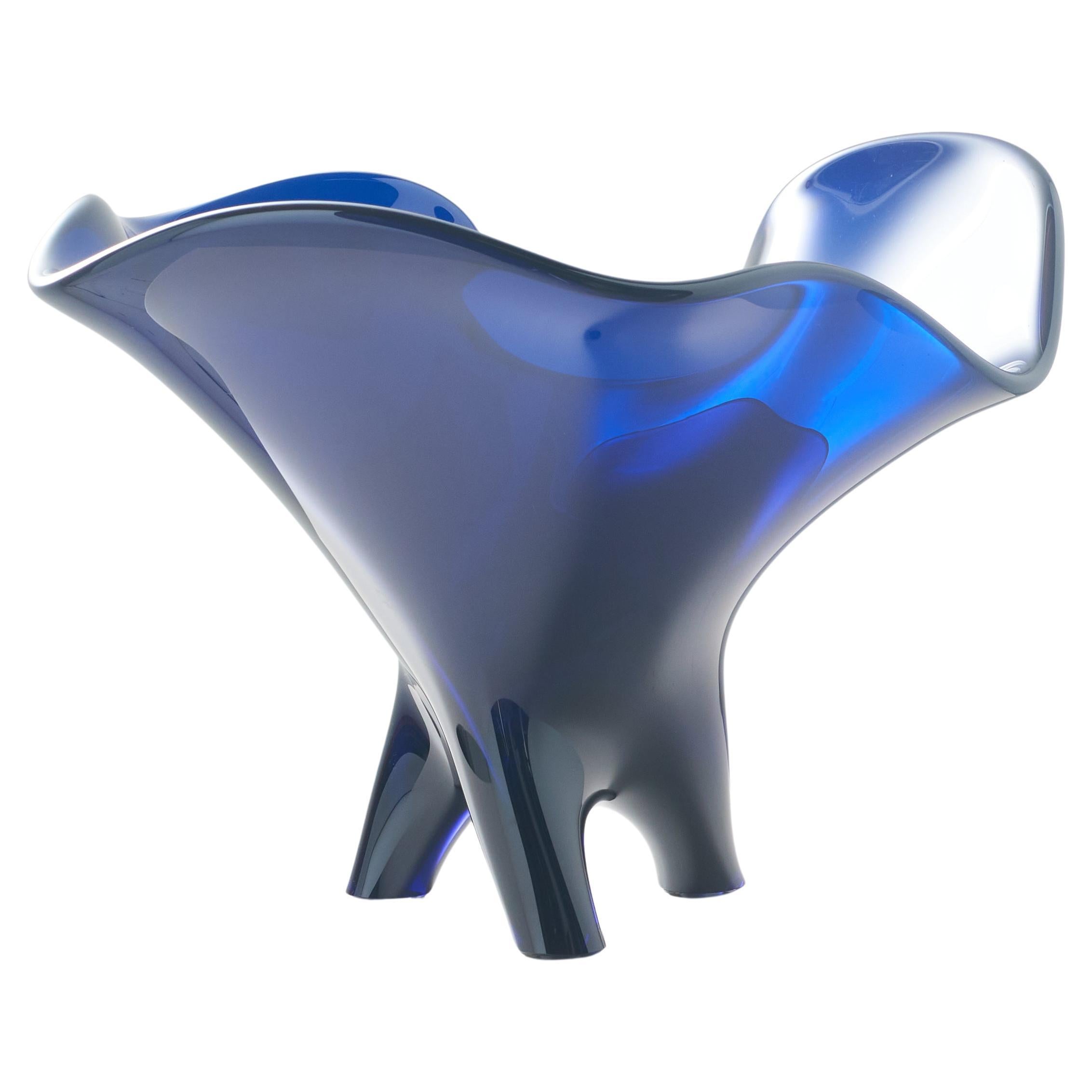 Unique Tornado blue glass bowl by Allan Scharff For Sale