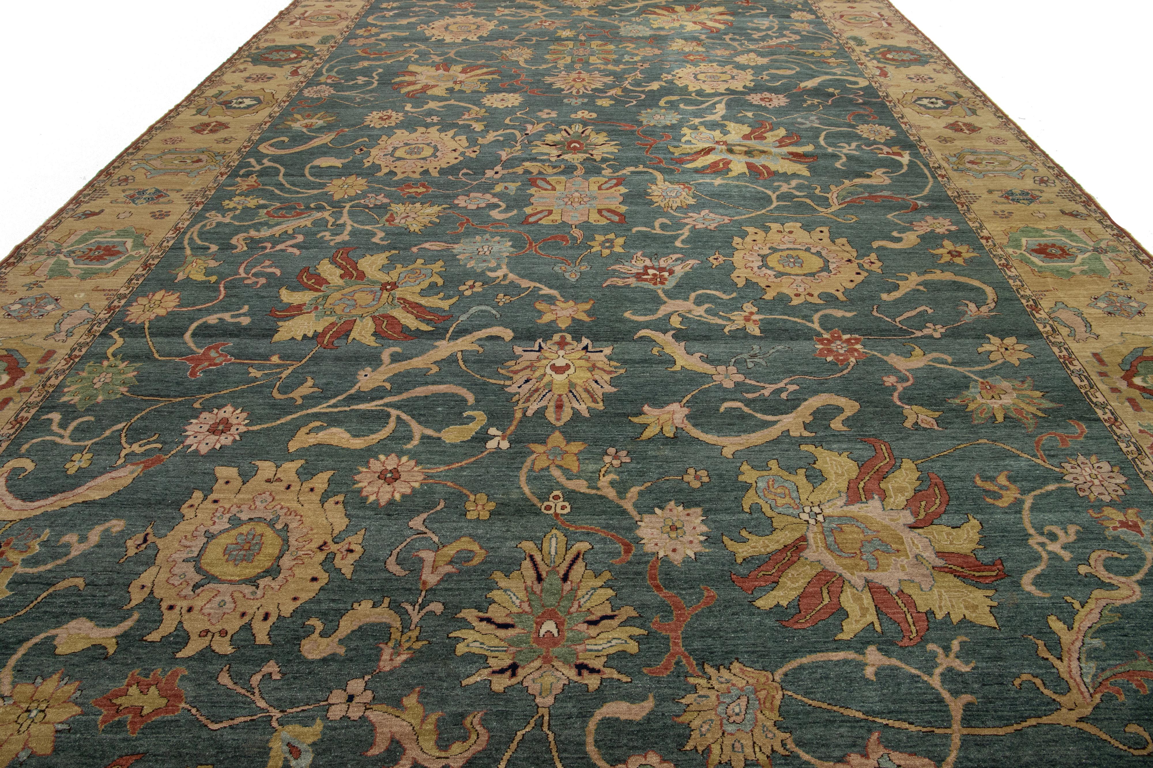 Unico tappeto di transizione egiziano Sultanabad Rugs tessuto a mano in blu. in vendita 3