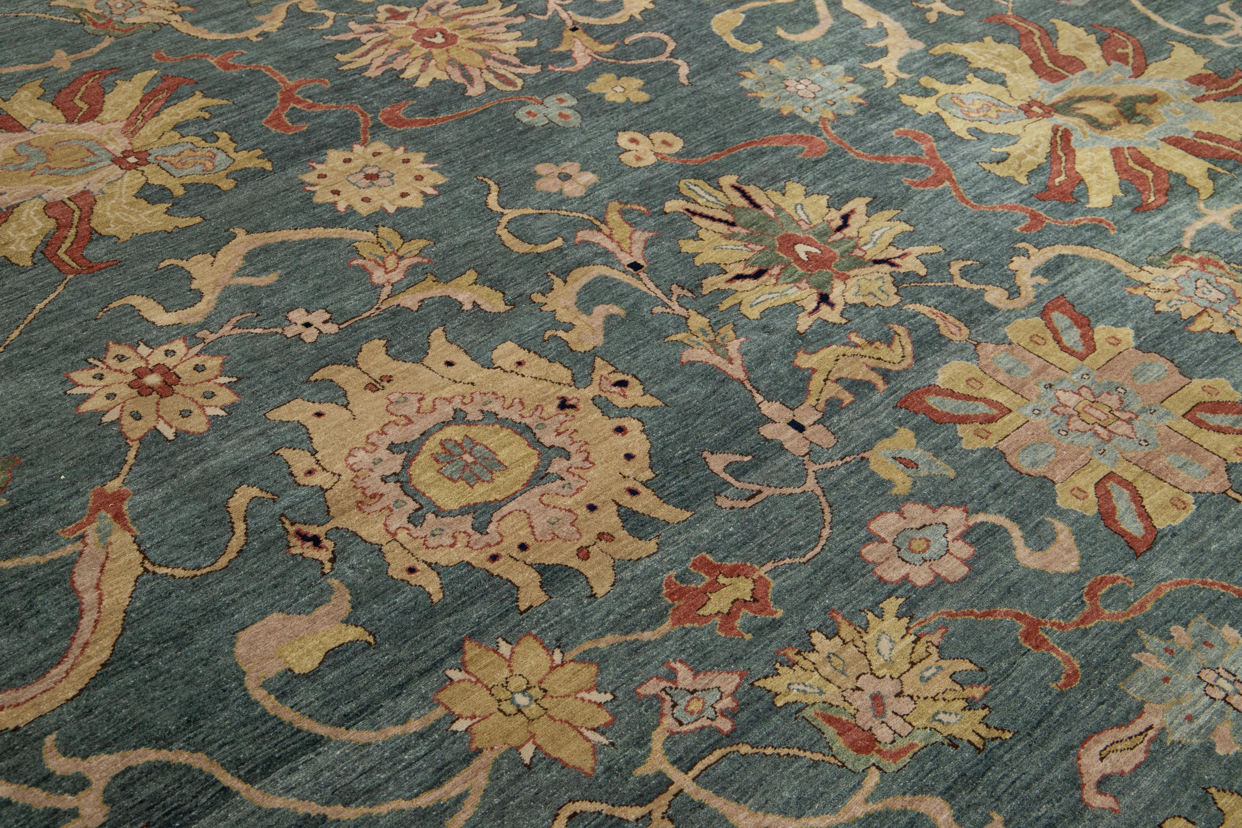 Unico tappeto di transizione egiziano Sultanabad Rugs tessuto a mano in blu. in vendita 4