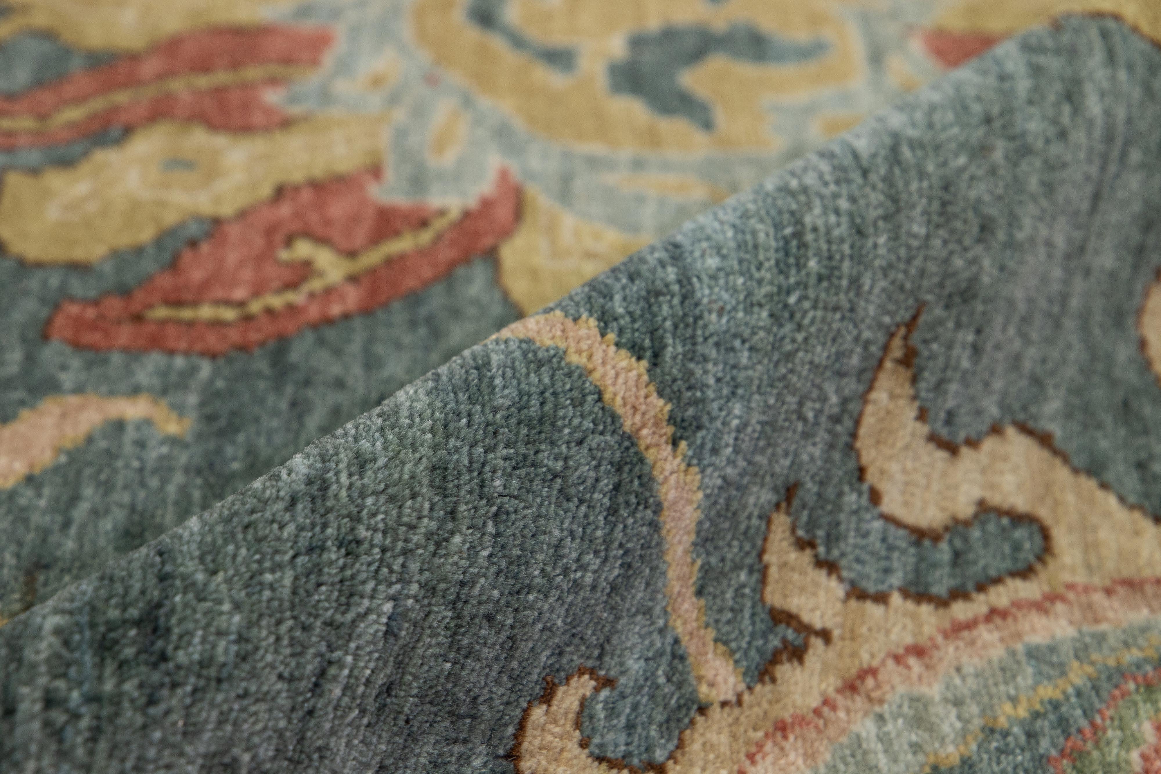 Annodato a mano Unico tappeto di transizione egiziano Sultanabad Rugs tessuto a mano in blu. in vendita
