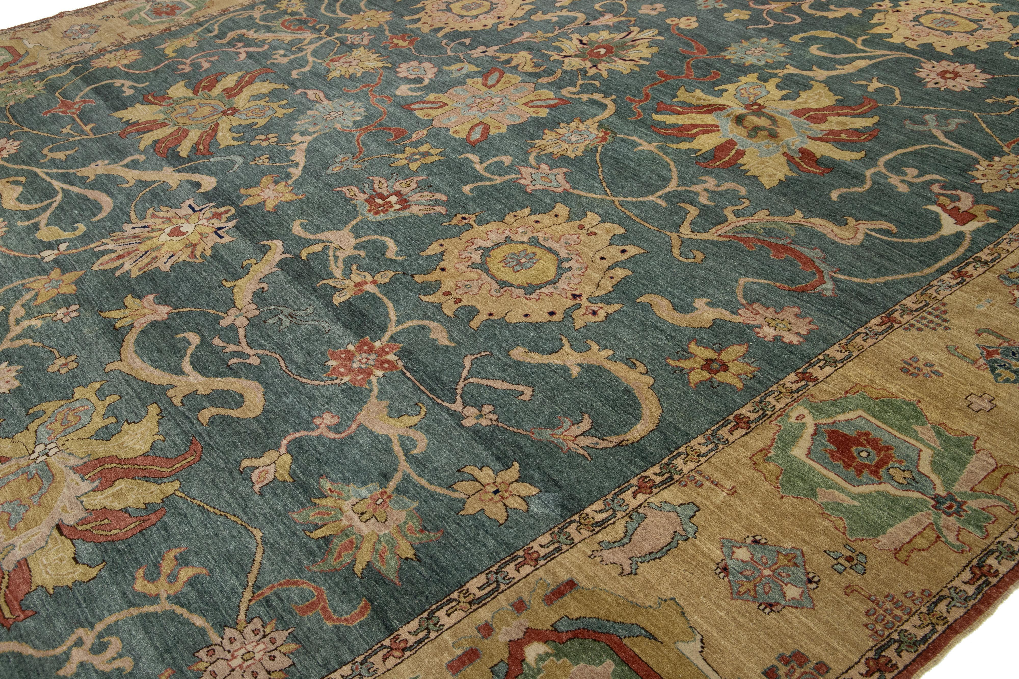 Unico tappeto di transizione egiziano Sultanabad Rugs tessuto a mano in blu. In condizioni ottime in vendita a Norwalk, CT