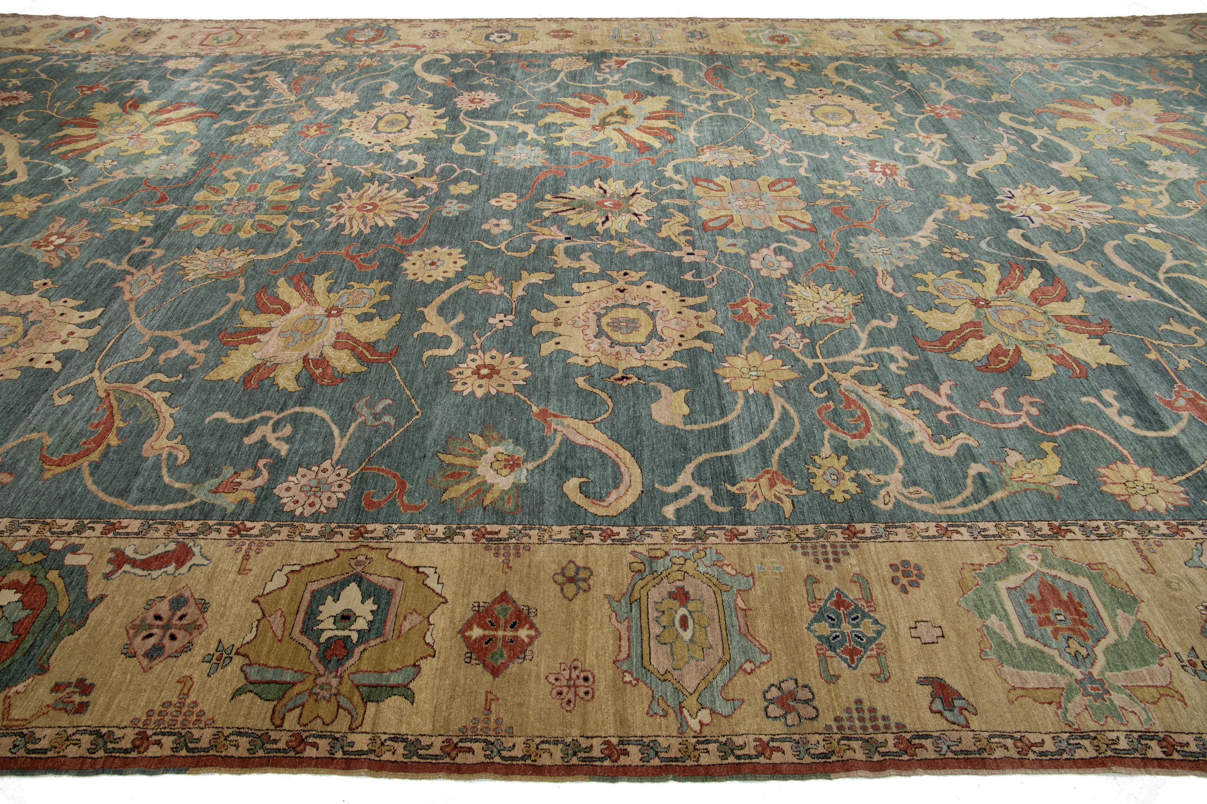Lana Unico tappeto di transizione egiziano Sultanabad Rugs tessuto a mano in blu. in vendita