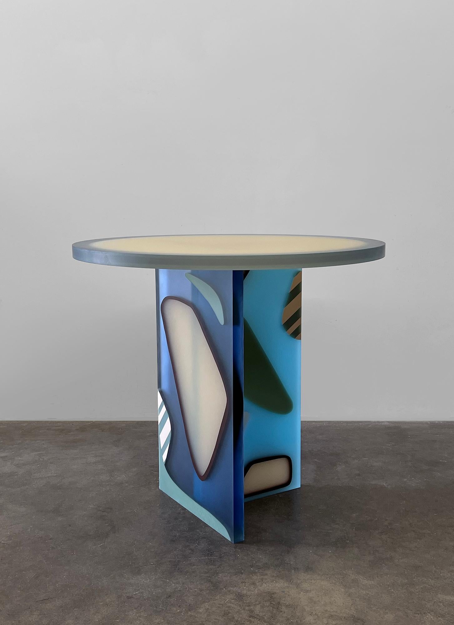 American Unique Translucent Blue Resin Lucent Cafe Table by Elyse Graham For Sale