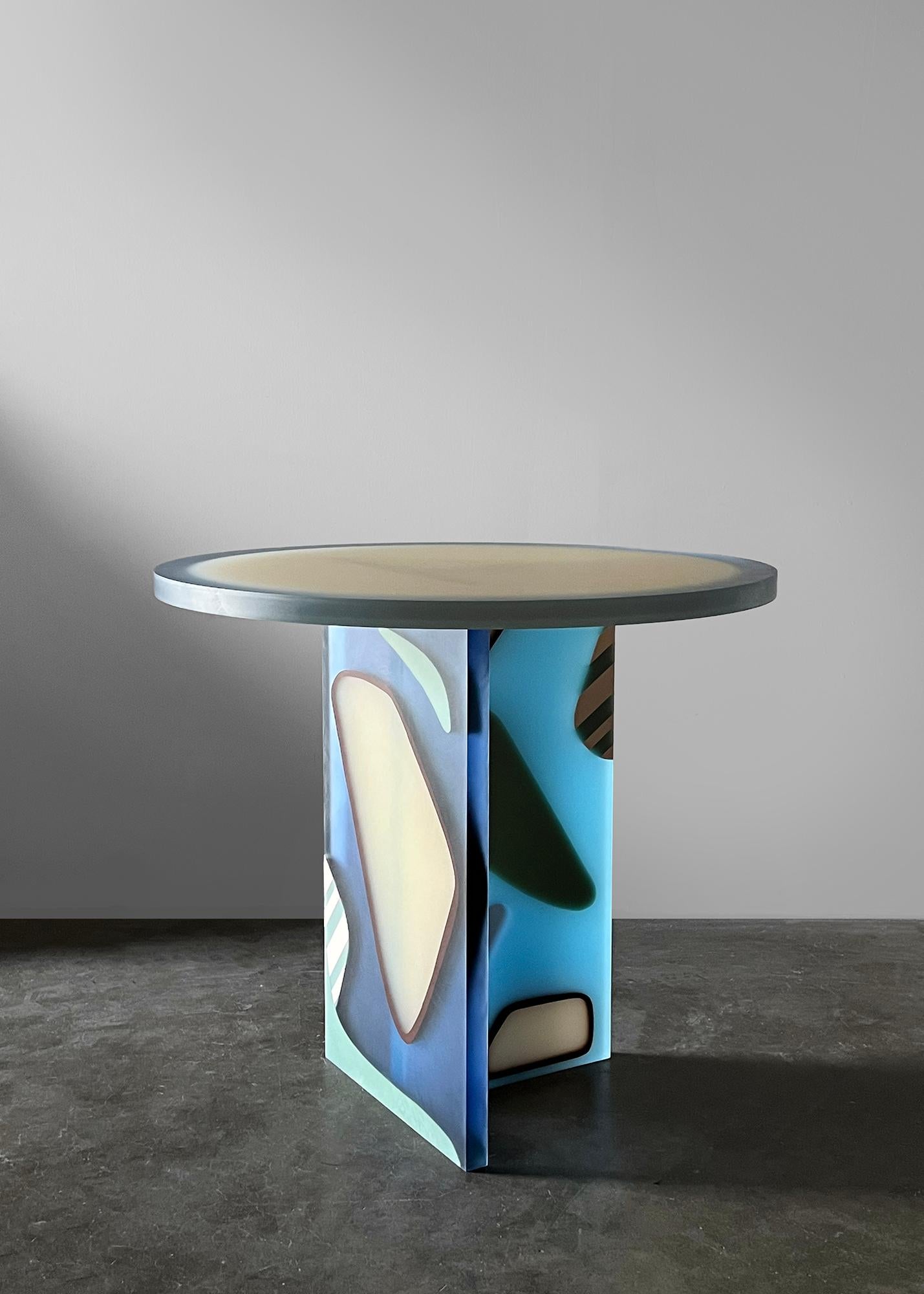 Cast Unique Translucent Blue Resin Lucent Cafe Table by Elyse Graham For Sale