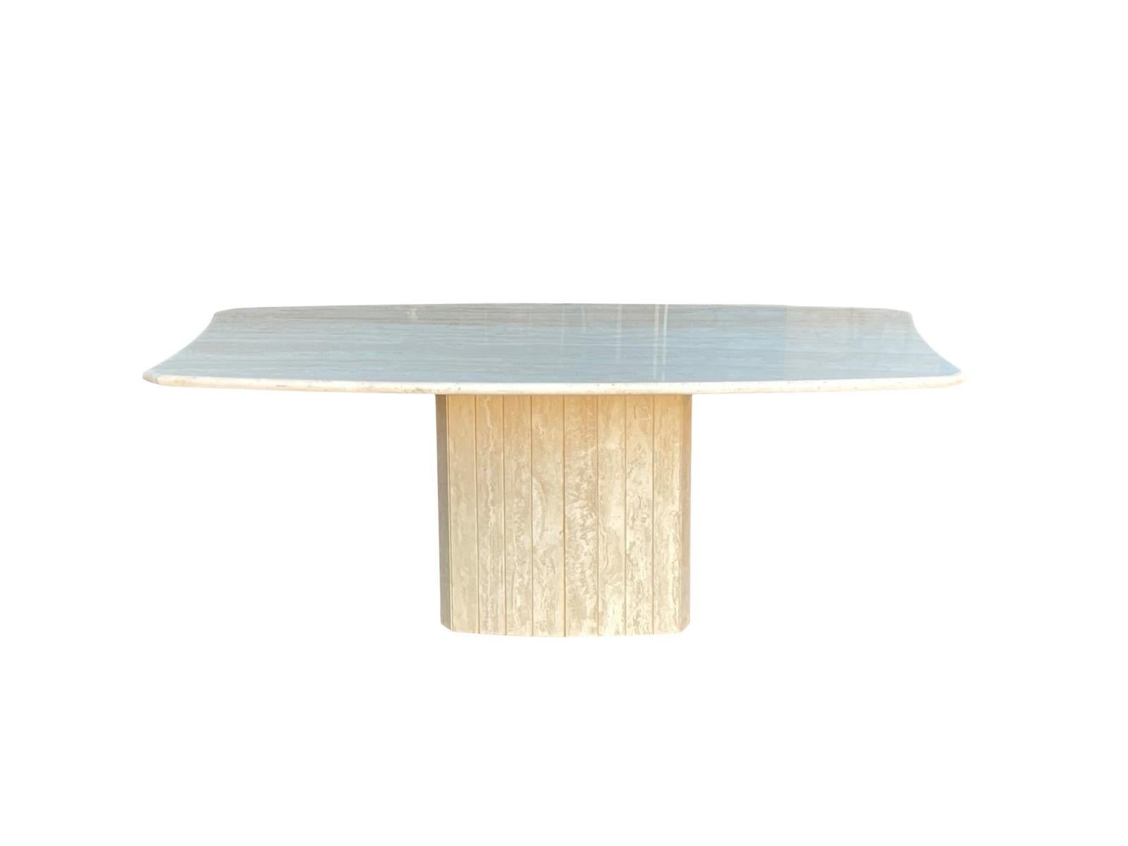 Italian Unique Travertine Stone Dining Table With Pedestal Base For Sale
