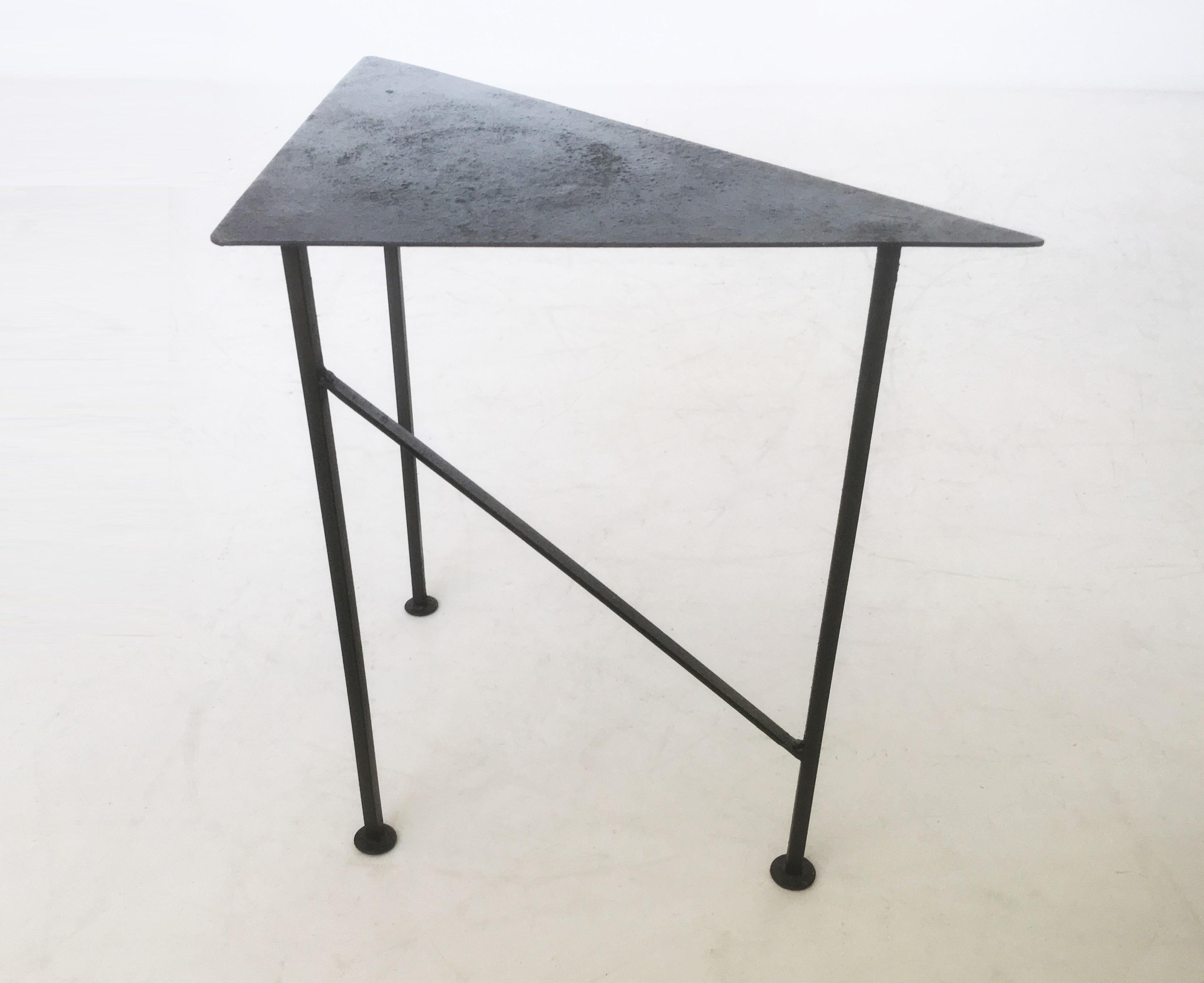 Unique Triangular Handcrafted Blackened Iron Drink Tables, Set of Two 5