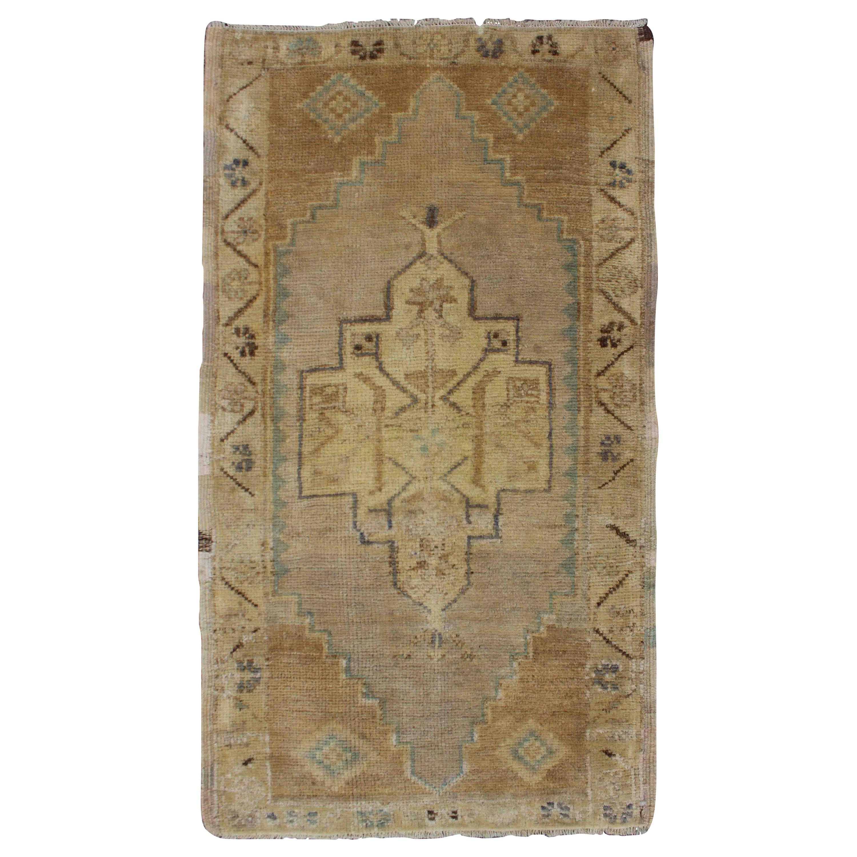 Unique Tribal Medallion Vintage Turkish Oushak Rug in Shades of Brown