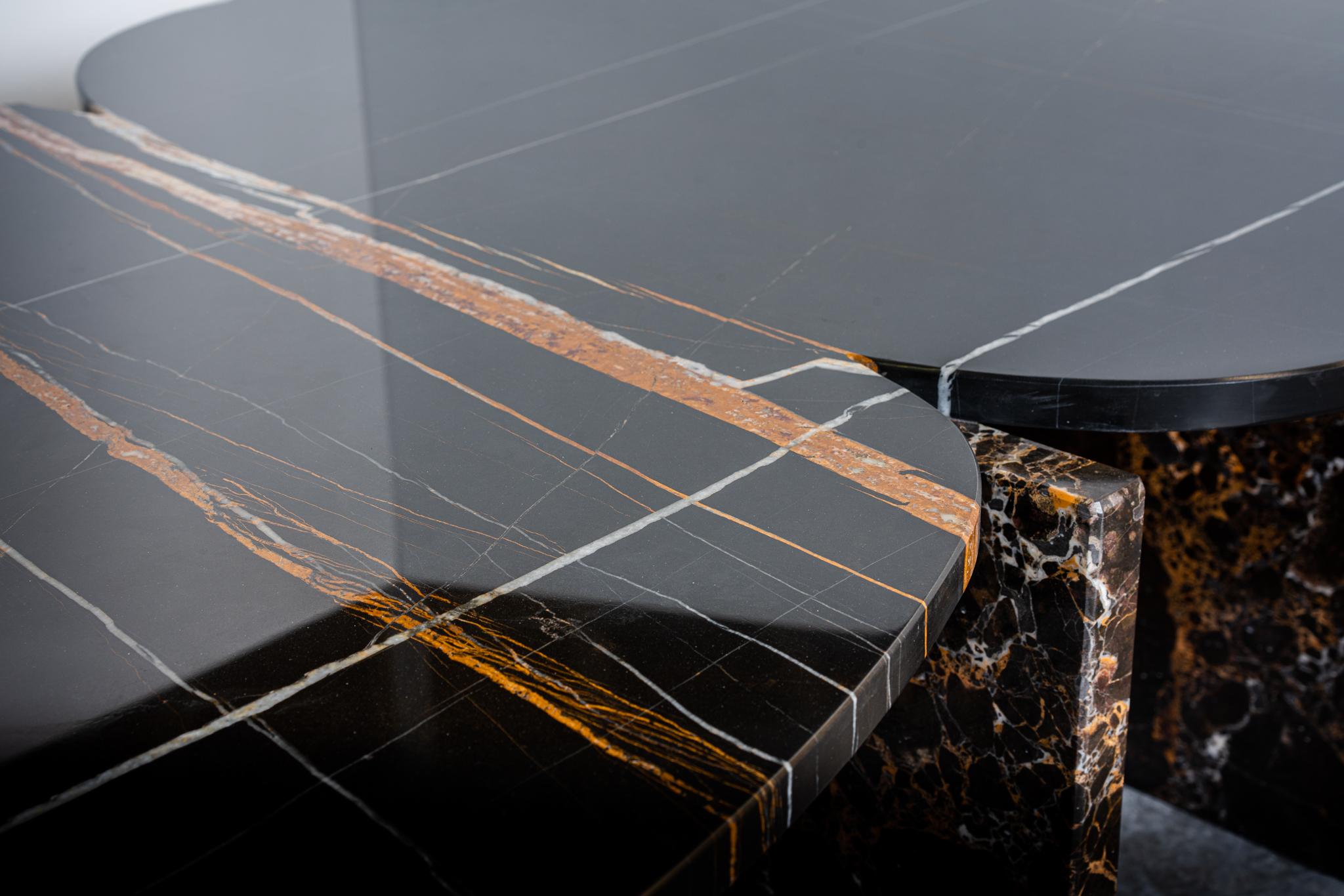 Unique trilithon marble coffee table - by OS And OOS
Dimensions: 200 x 110 x 37 cm
Materials: Sahara Noir (organic shapes) and Emperador gold (rectangular shapes)
Other marbles or dimensions table could be made to order.
2020

Studio OS ? OOS