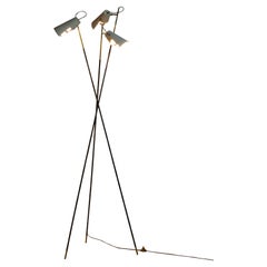 Unique tripod floor lamp by Stilnovo with white shades, Italy 1960s