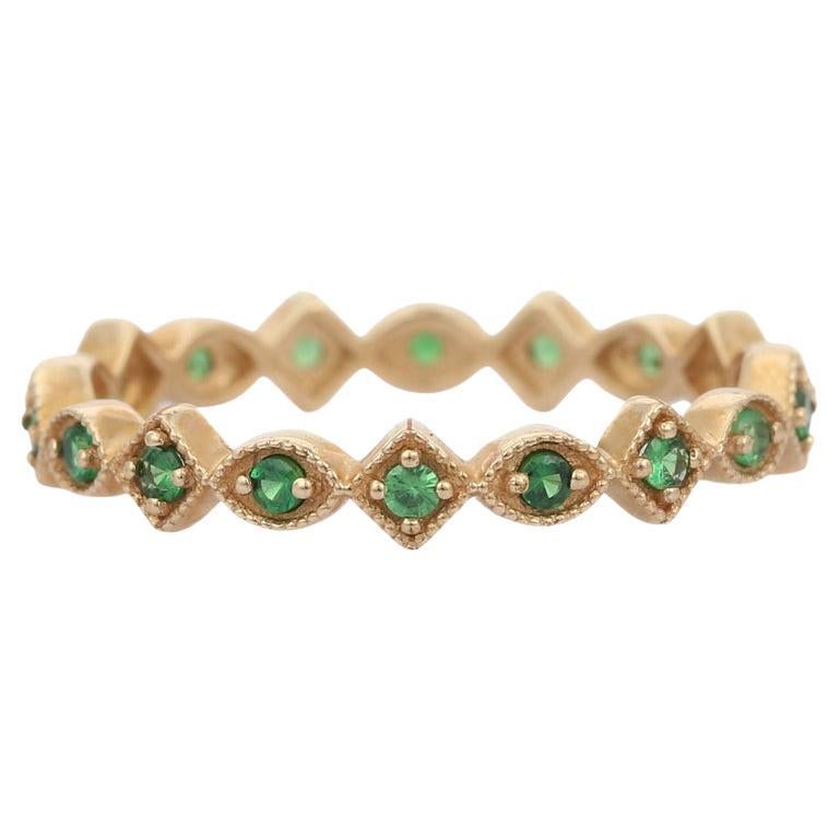 Unique Tsavorite Eternity Stackable Band Ring in 18k Solid Yellow Gold